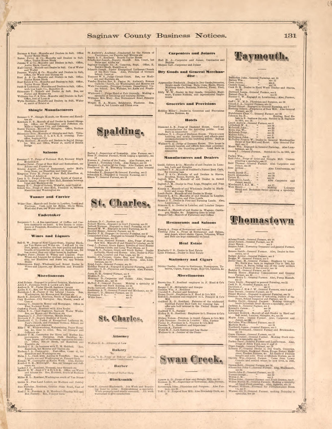 Business Notices, P. 7 from Atlas of Saginaw County, Michigan : from Recent and Actual Surveys and Records 1877 by Relic Map Company