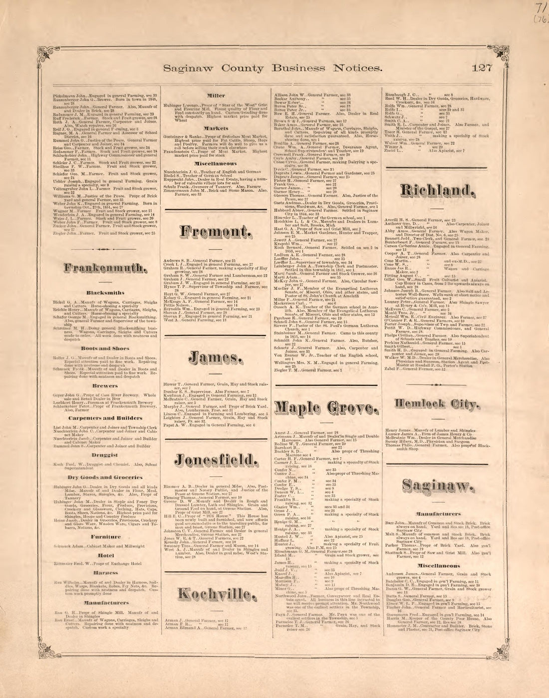 Business Notices, P. 3 from Atlas of Saginaw County, Michigan : from Recent and Actual Surveys and Records 1877 by Relic Map Company