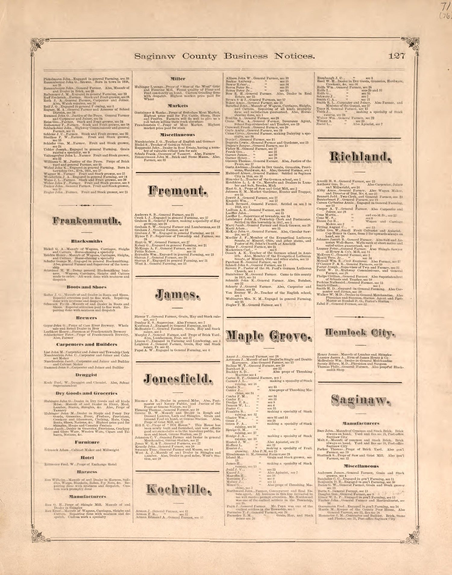 Business Notices, P. 3 from Atlas of Saginaw County, Michigan : from Recent and Actual Surveys and Records 1877 by Relic Map Company