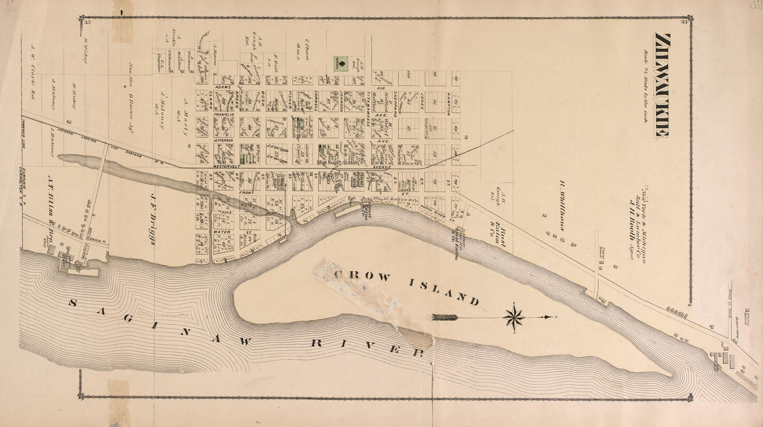 Zilwaukie Township from Atlas of Saginaw County, Michigan : from Recent and Actual Surveys and Records 1877 by Relic Map Company