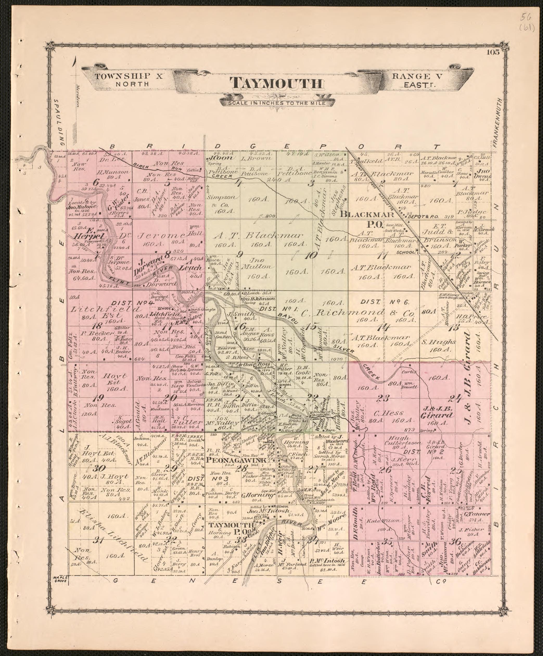 Taymouth Township from Atlas of Saginaw County, Michigan : from Recent and Actual Surveys and Records 1877 by Relic Map Company