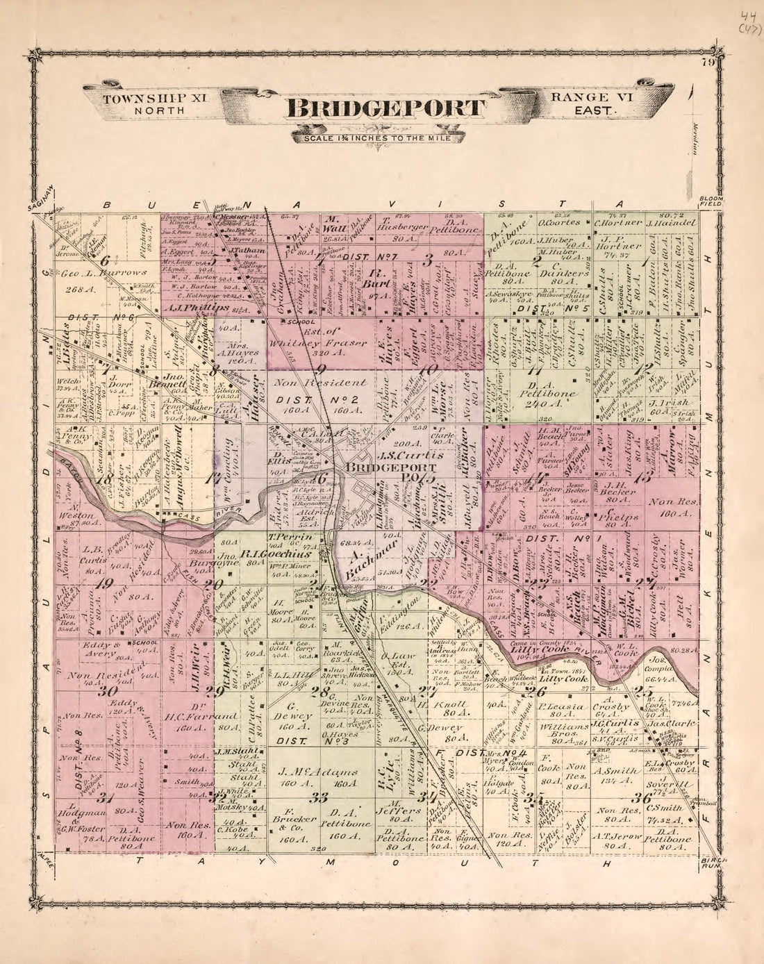 Bridgeport Township from Atlas of Saginaw County, Michigan : from Recent and Actual Surveys and Records 1877 by Relic Map Company