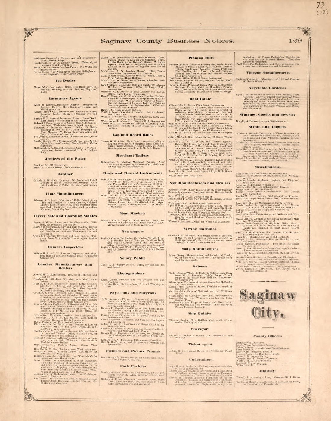 Business Notices, P. 5 from Atlas of Saginaw County, Michigan : from Recent and Actual Surveys and Records 1877 by Relic Map Company
