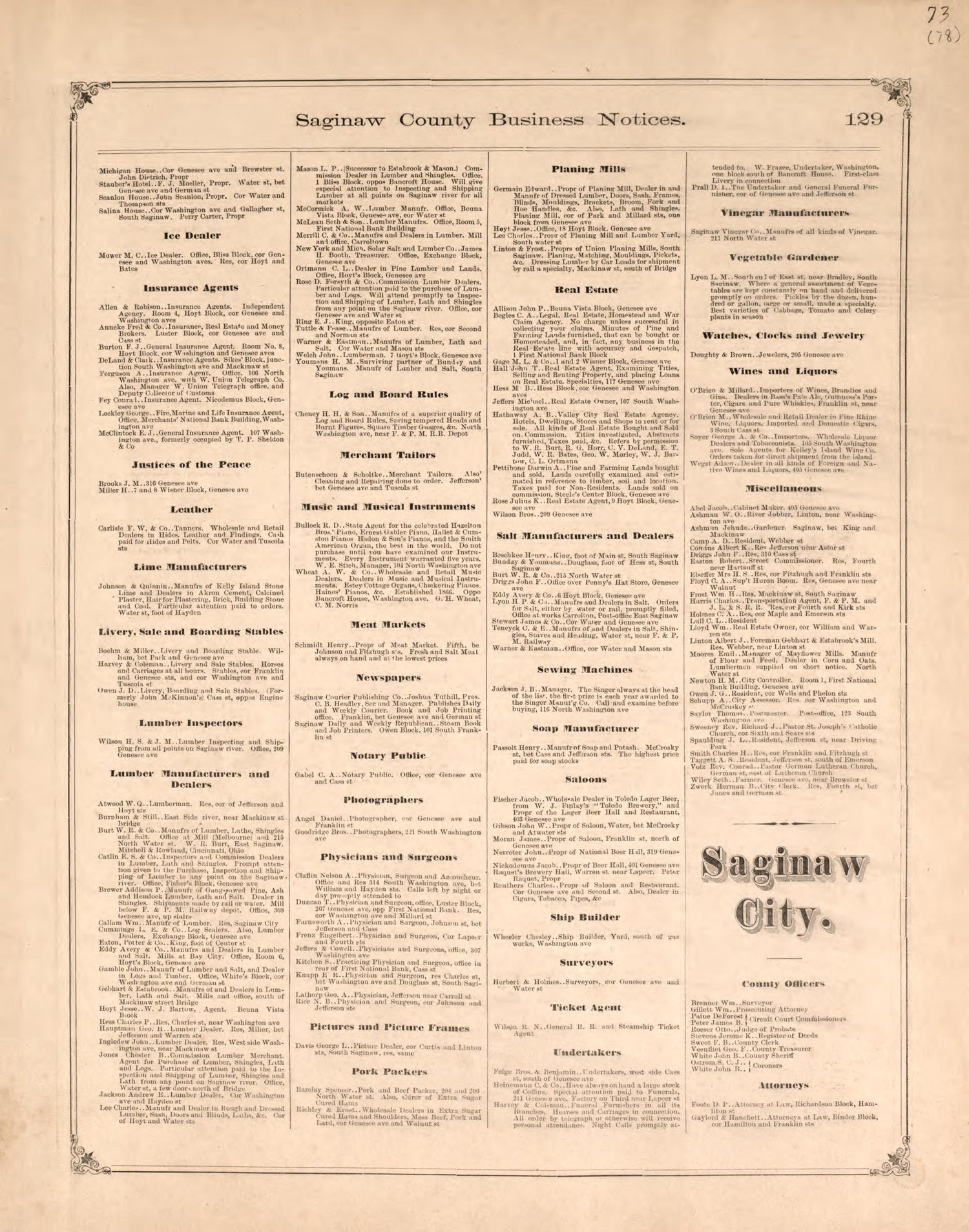 Business Notices, P. 5 from Atlas of Saginaw County, Michigan : from Recent and Actual Surveys and Records 1877 by Relic Map Company