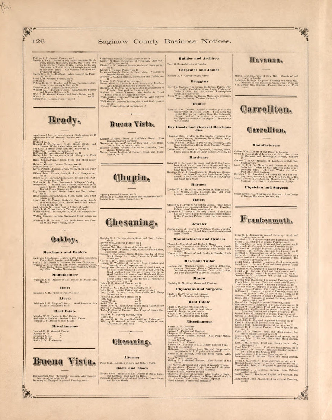 Business Notices, P. 2 from Atlas of Saginaw County, Michigan : from Recent and Actual Surveys and Records 1877 by Relic Map Company