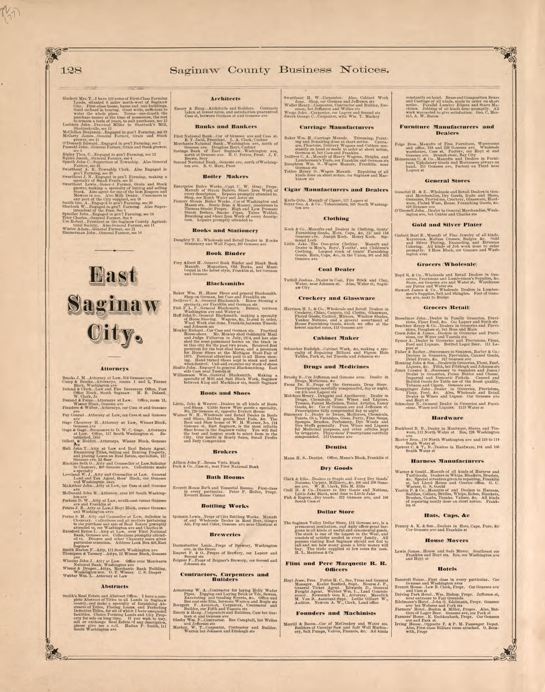 Business Notices, P. 4 from Atlas of Saginaw County, Michigan : from Recent and Actual Surveys and Records 1877 by Relic Map Company