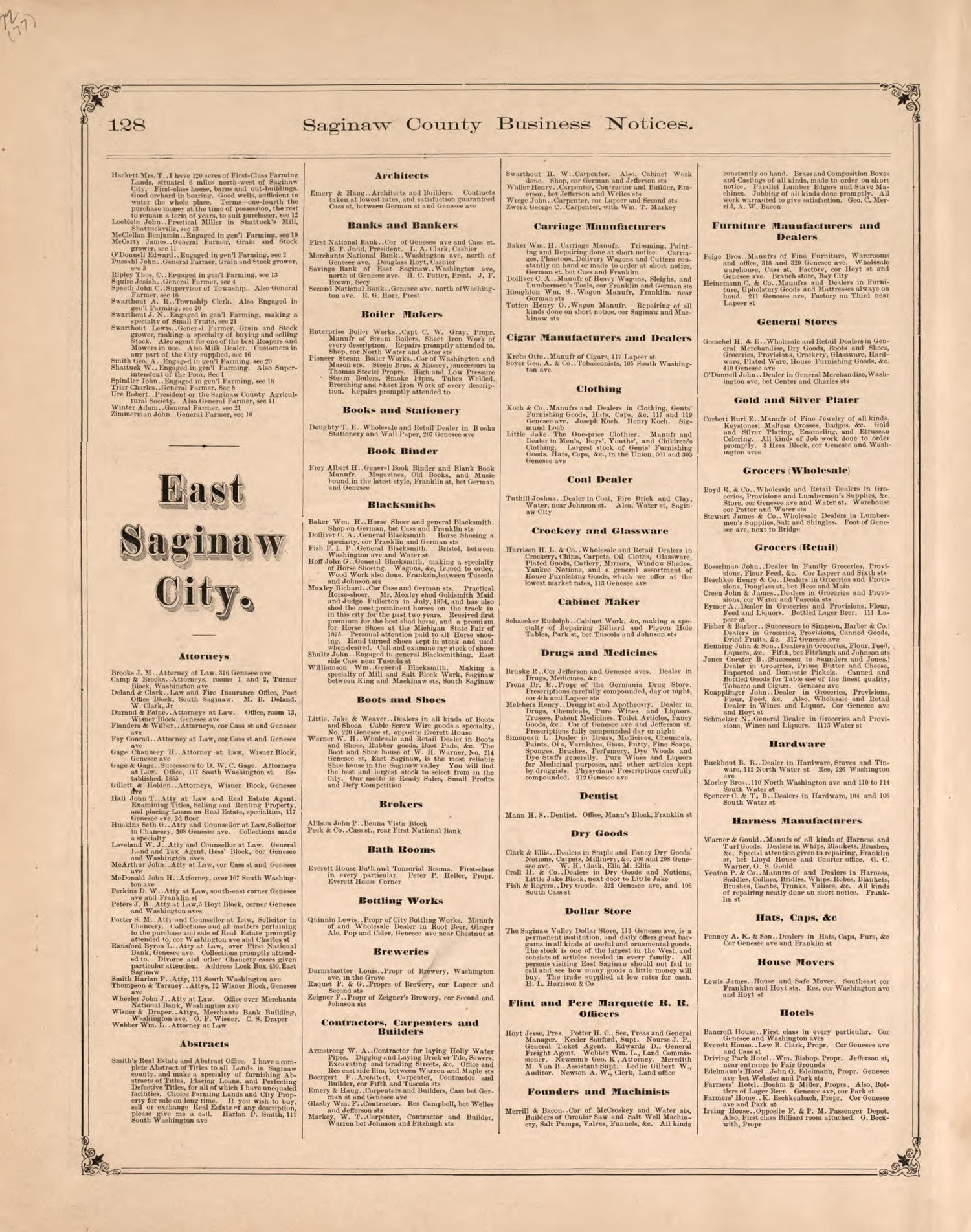 Business Notices, P. 4 from Atlas of Saginaw County, Michigan : from Recent and Actual Surveys and Records 1877 by Relic Map Company