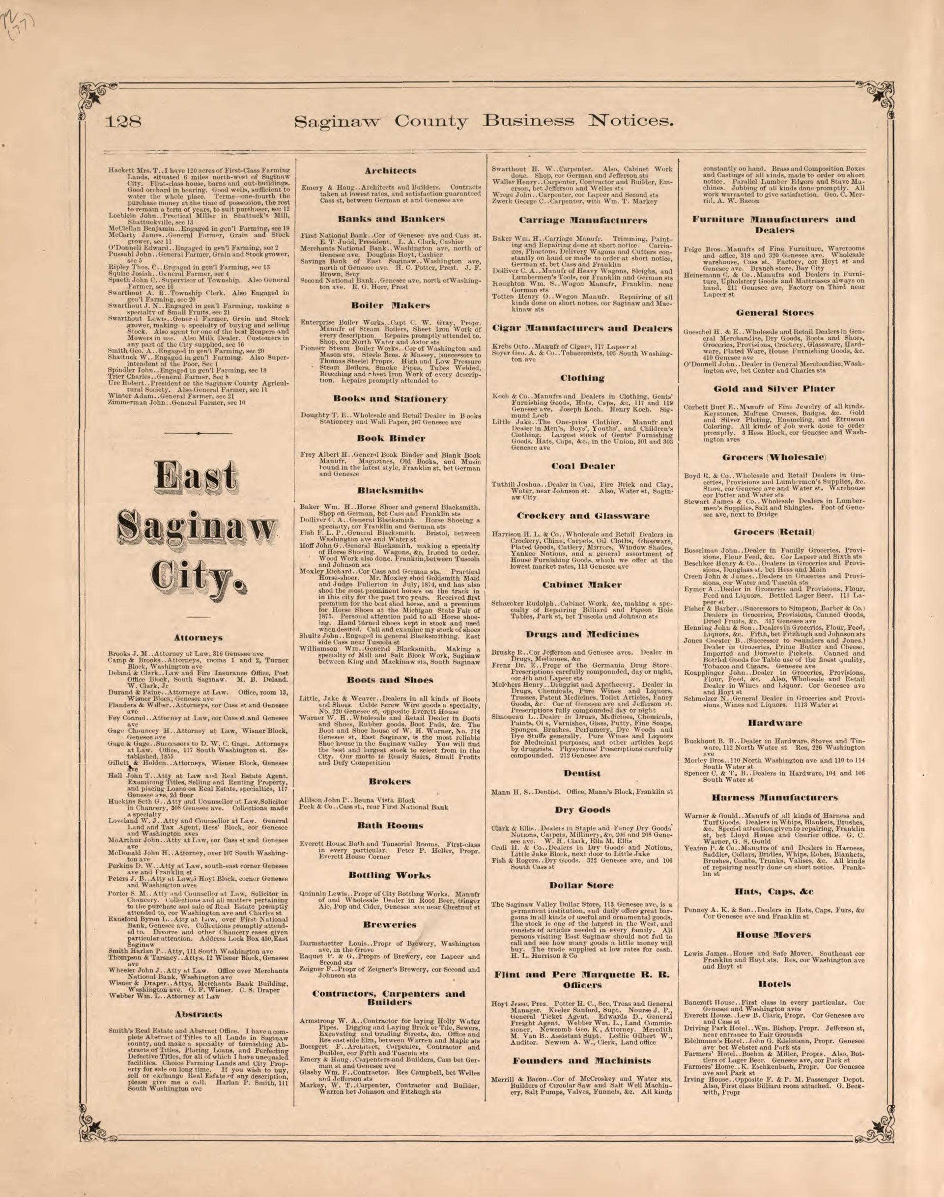 Business Notices, P. 4 from Atlas of Saginaw County, Michigan : from Recent and Actual Surveys and Records 1877 by Relic Map Company