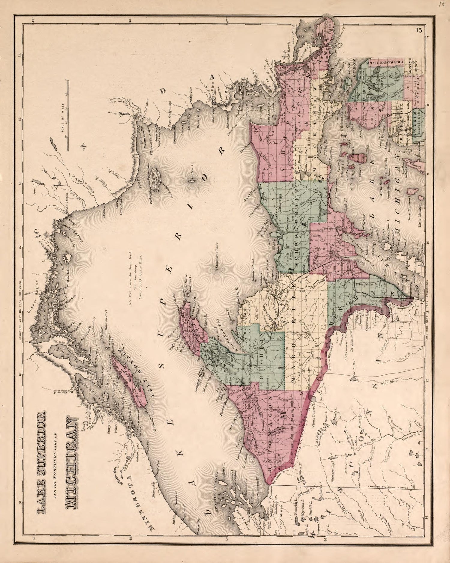 Lake Superior and the Northern Part of Michigan from Atlas of Saginaw County, Michigan : from Recent and Actual Surveys and Records 1877 by Relic Map Company