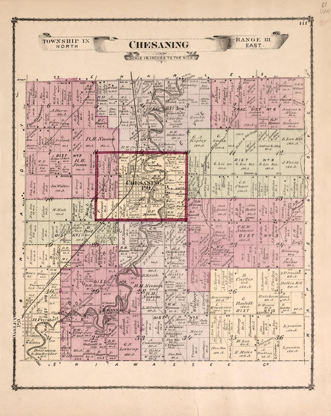 Chesaning Township from Atlas of Saginaw County, Michigan : from Recent and Actual Surveys and Records 1877 by Relic Map Company