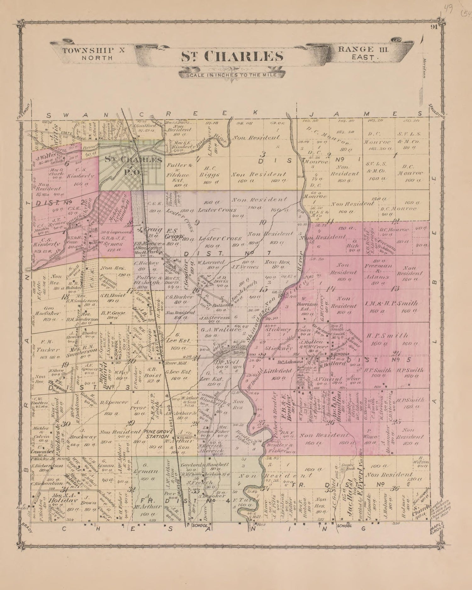 St. Charles Township from Atlas of Saginaw County, Michigan : from Recent and Actual Surveys and Records 1877 by Relic Map Company