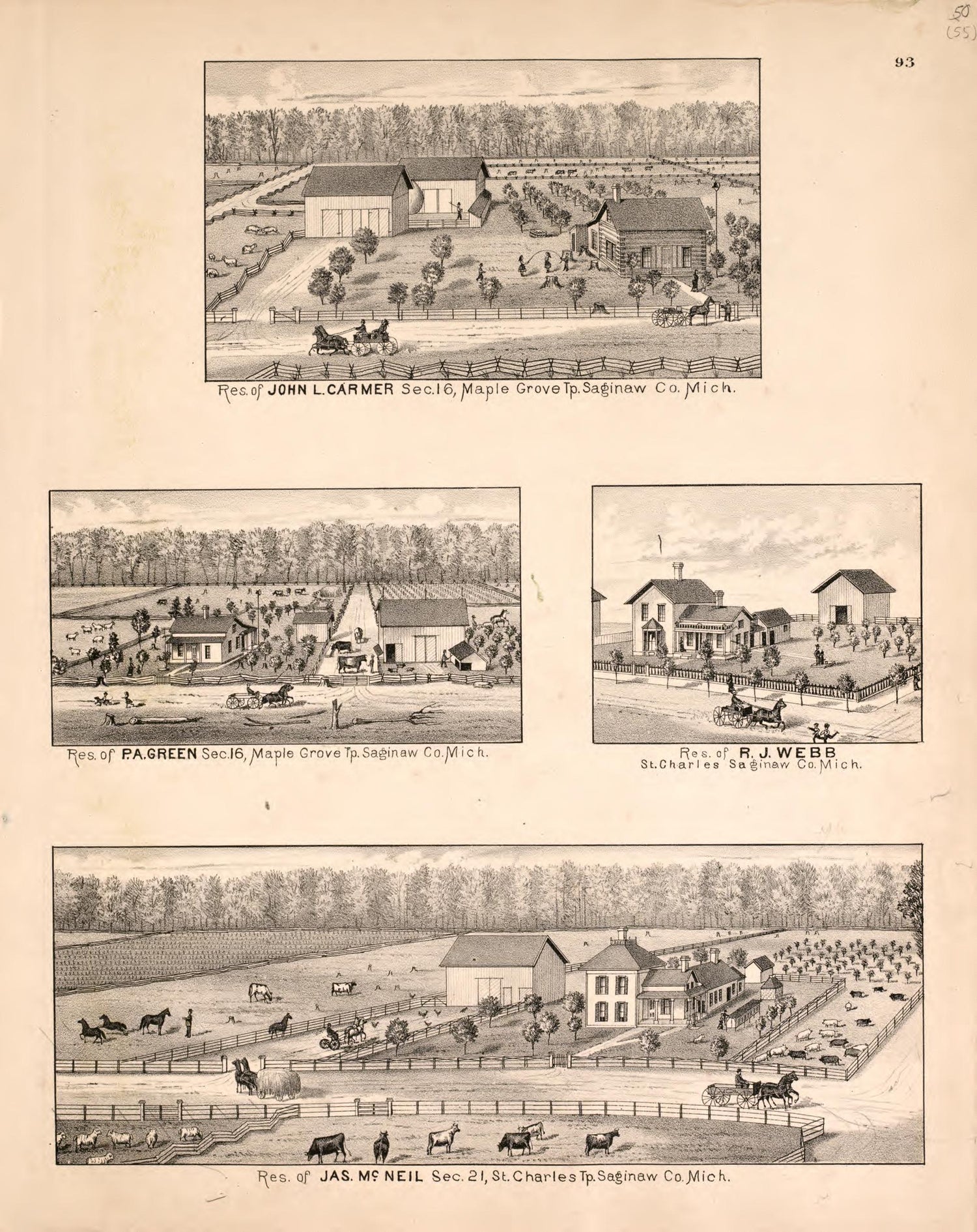 4 Views from Atlas of Saginaw County, Michigan : from Recent and Actual Surveys and Records 1877 by Relic Map Company