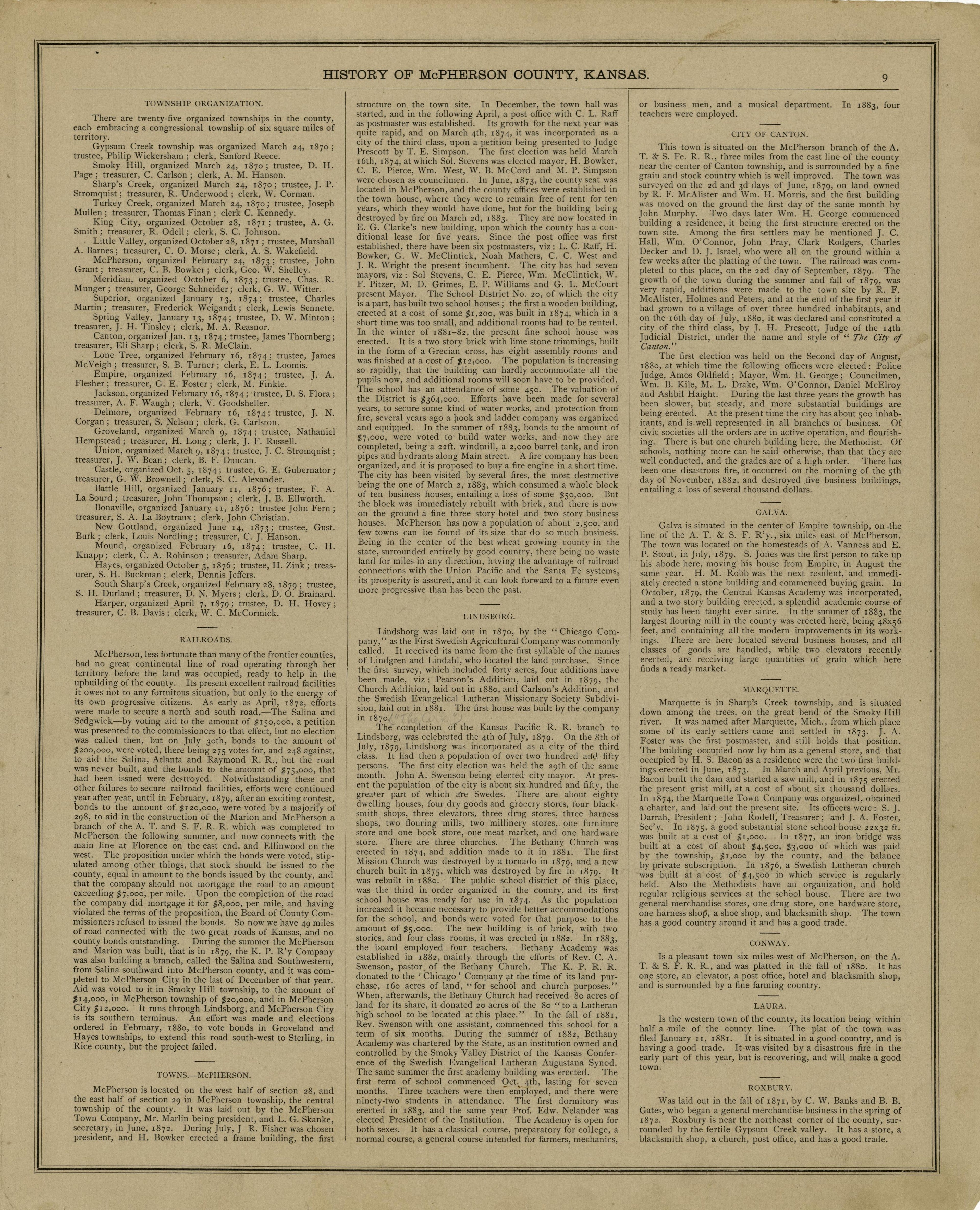 History of McPherson County, Kansas, Cont&