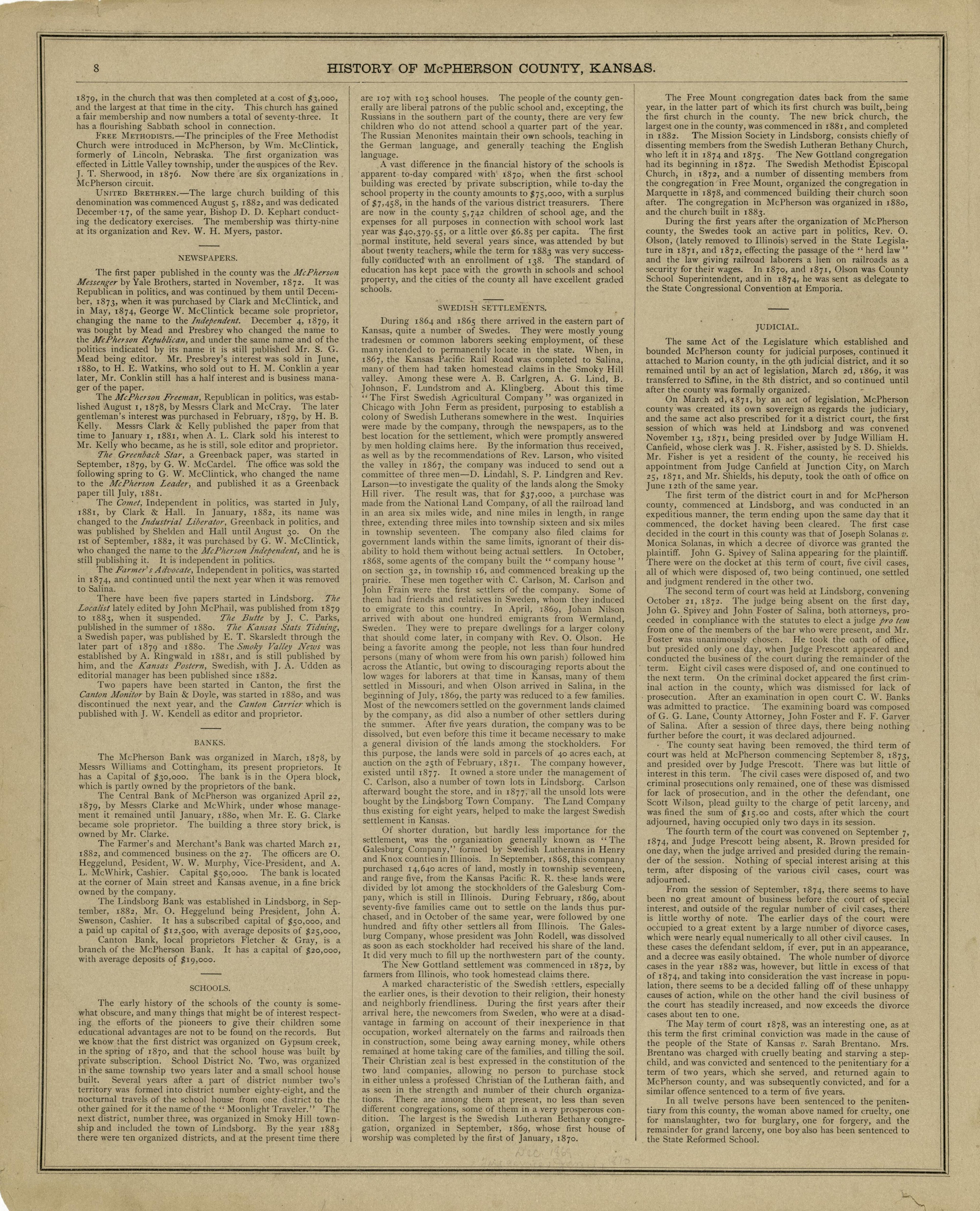 History of McPherson County, Kansas, Cont&