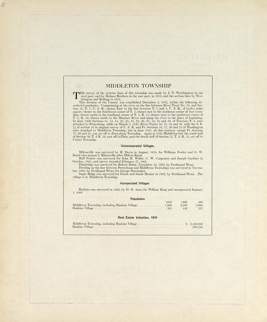 Middleton Township from an Atlas of Wood County, Ohio 1912 by Relic Map Company