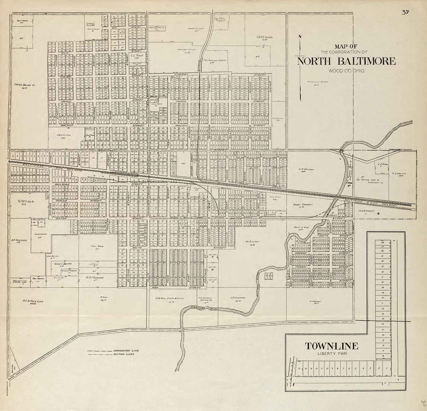 Map of the Corporation of North Baltimore Wood County of Ohio from an Atlas of Wood County, Ohio 1912 by Relic Map Company