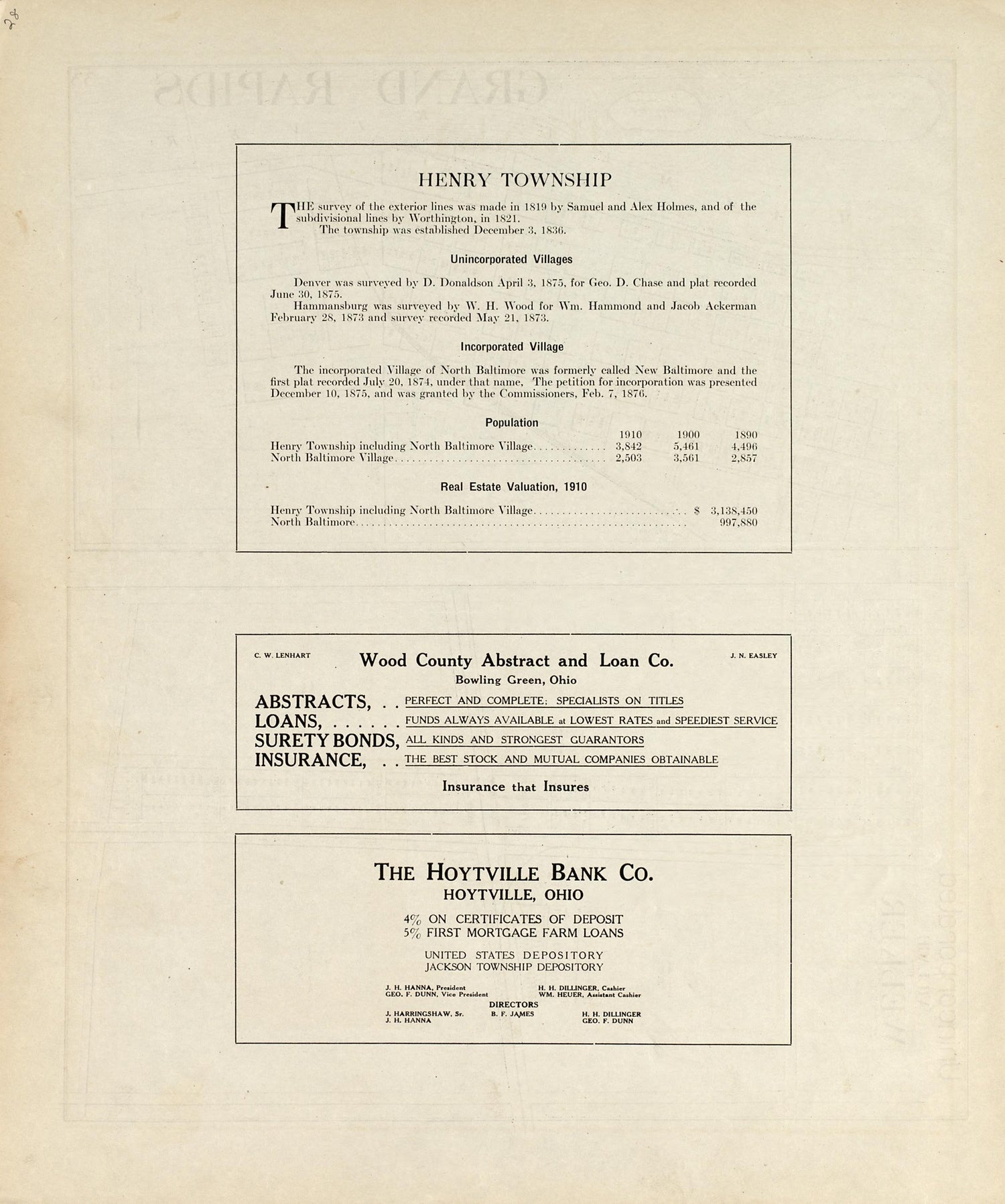 Henry Township from an Atlas of Wood County, Ohio 1912 by Relic Map Company