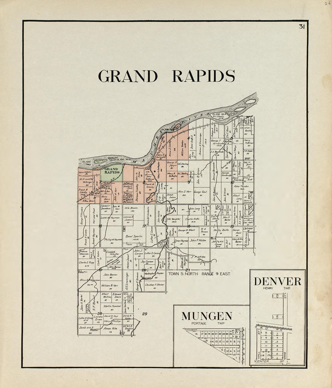 Grand Rapids; Mungen; Denver from an Atlas of Wood County, Ohio 1912 by Relic Map Company