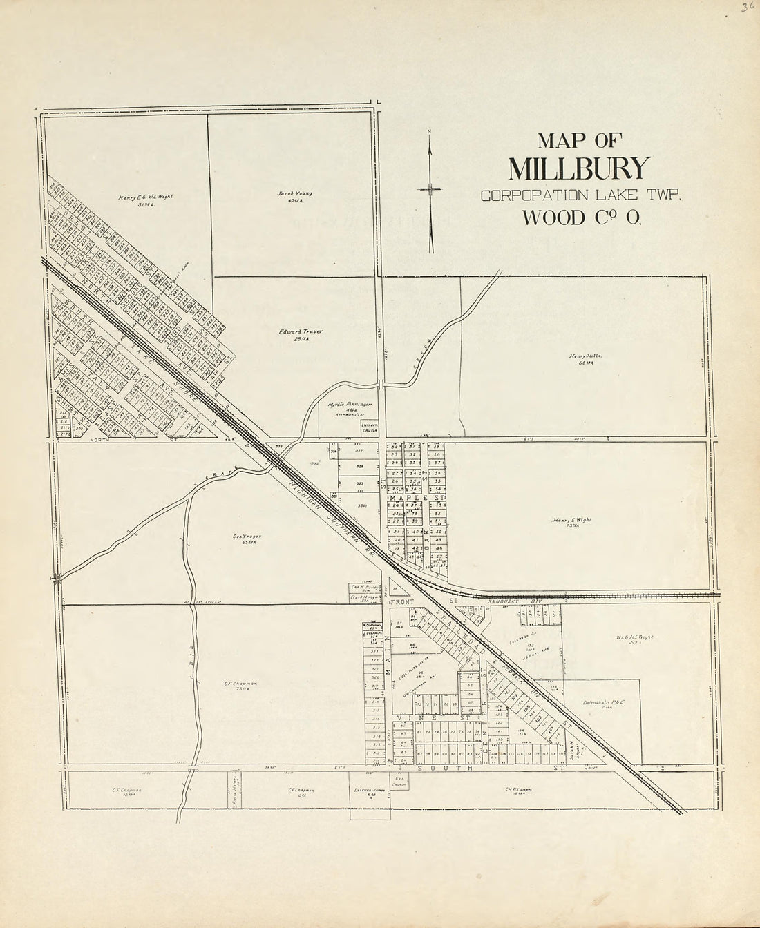Map of Millbury Corporation Lake Township Wood County Ohio from an Atlas of Wood County, Ohio 1912 by Relic Map Company