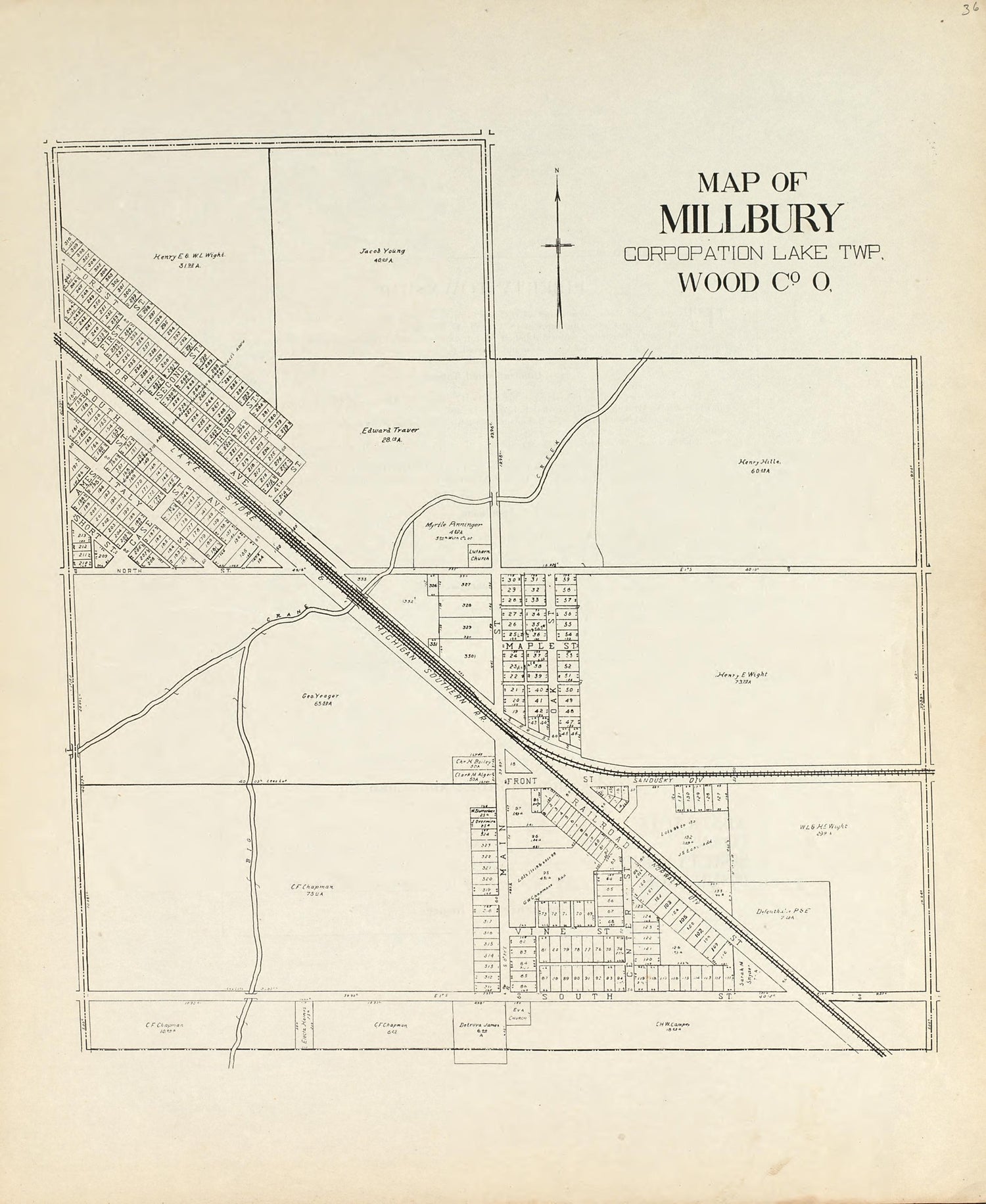 Map of Millbury Corporation Lake Township Wood County Ohio from an Atlas of Wood County, Ohio 1912 by Relic Map Company