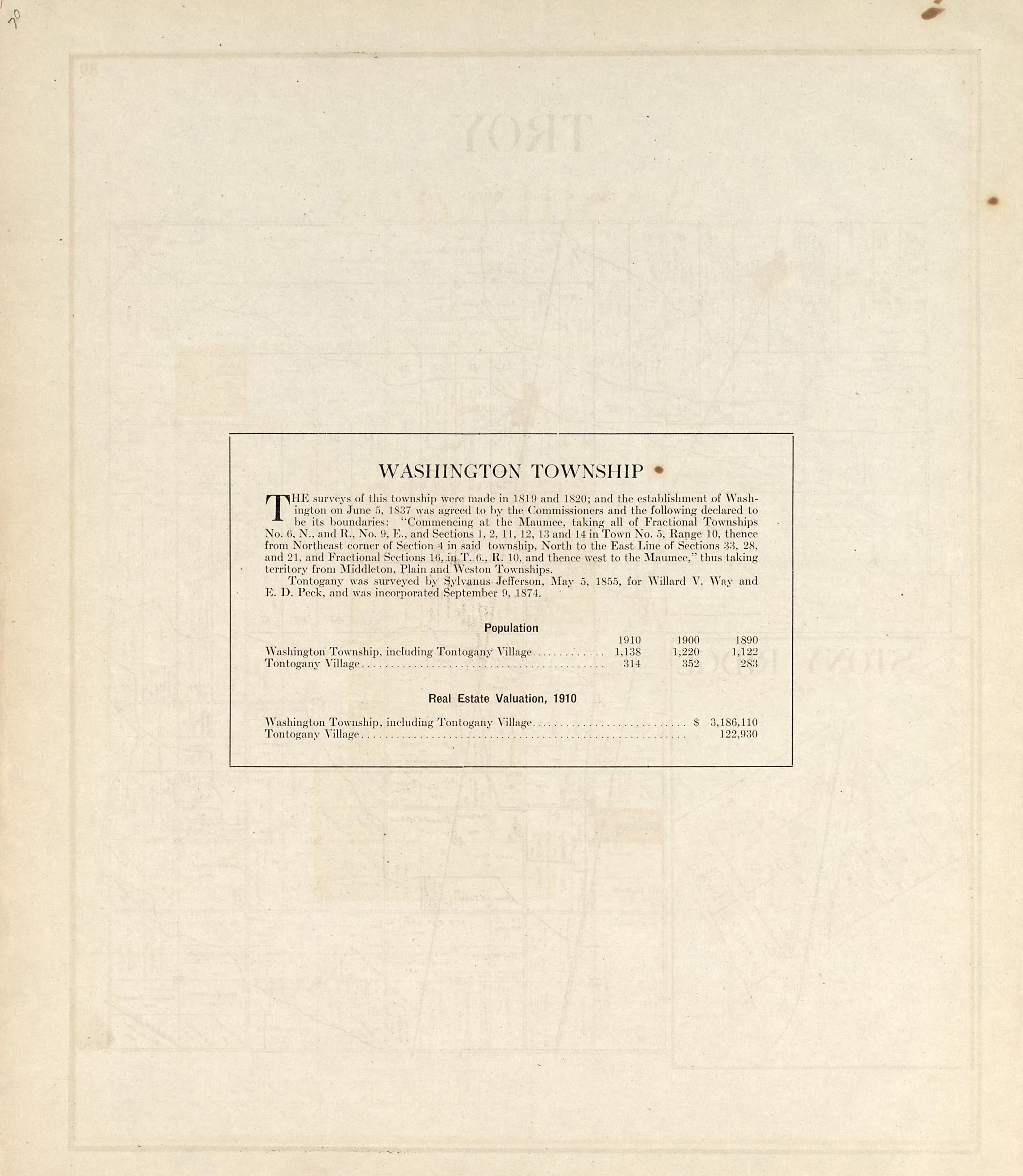 Washington Township from an Atlas of Wood County, Ohio 1912 by Relic Map Company