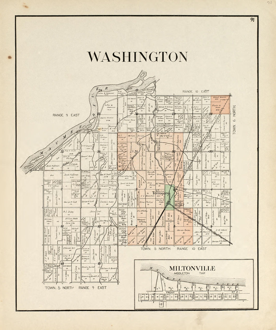 Washington; Miltonville from an Atlas of Wood County, Ohio 1912 by Relic Map Company
