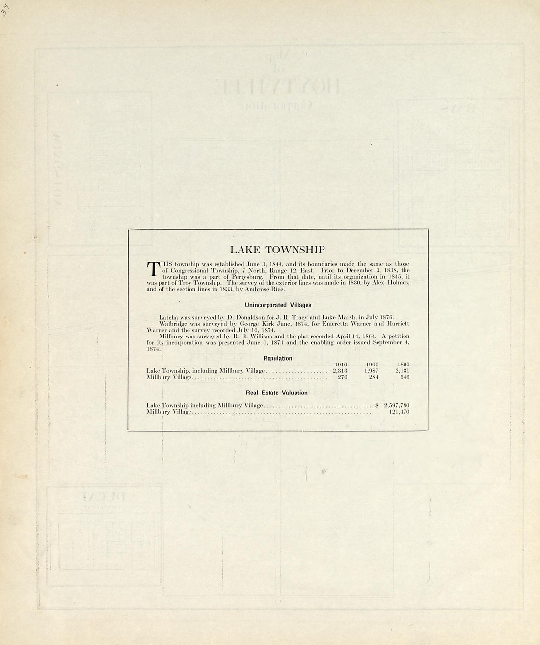 Lake Township from an Atlas of Wood County, Ohio 1912 by Relic Map Company