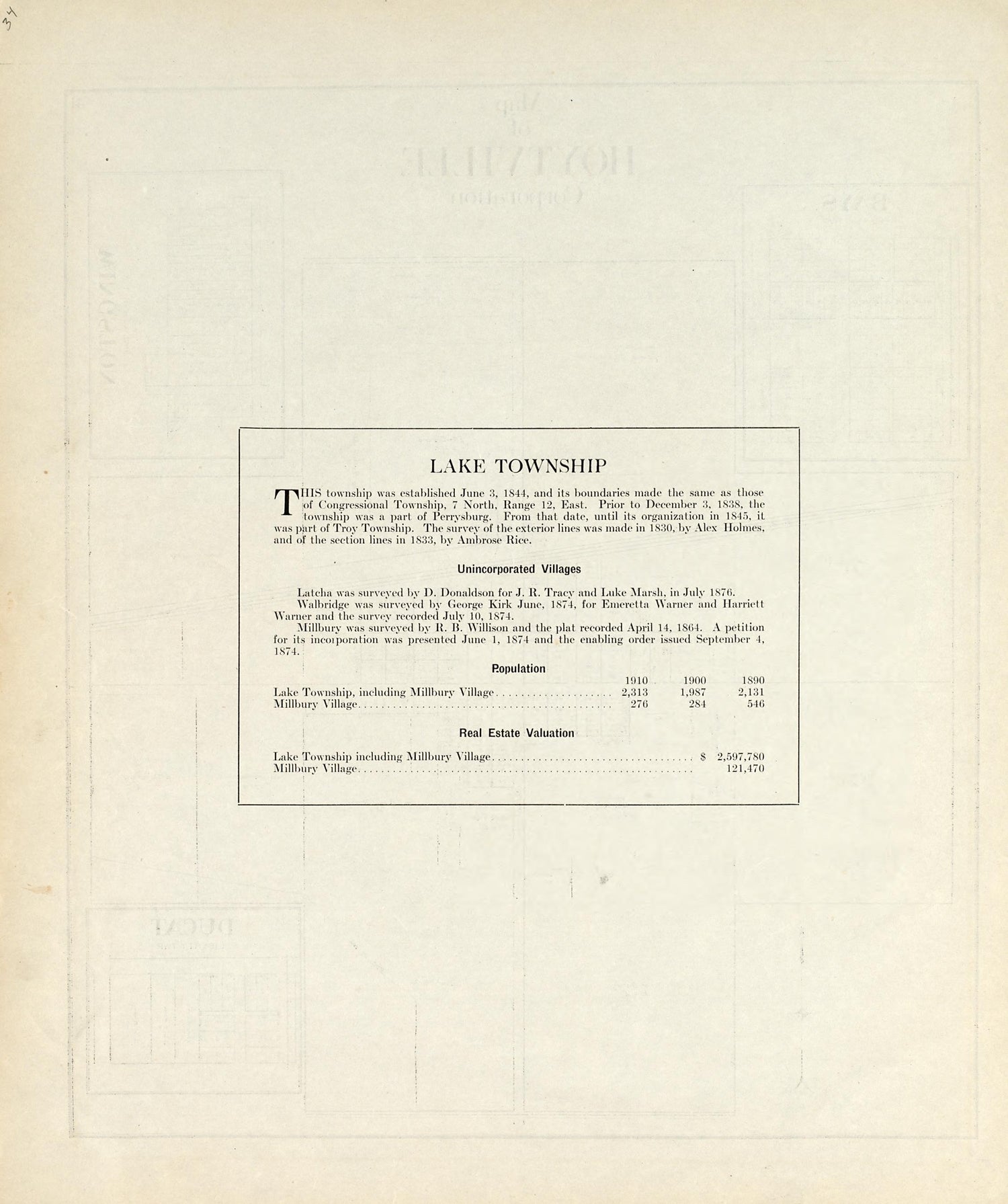 Lake Township from an Atlas of Wood County, Ohio 1912 by Relic Map Company