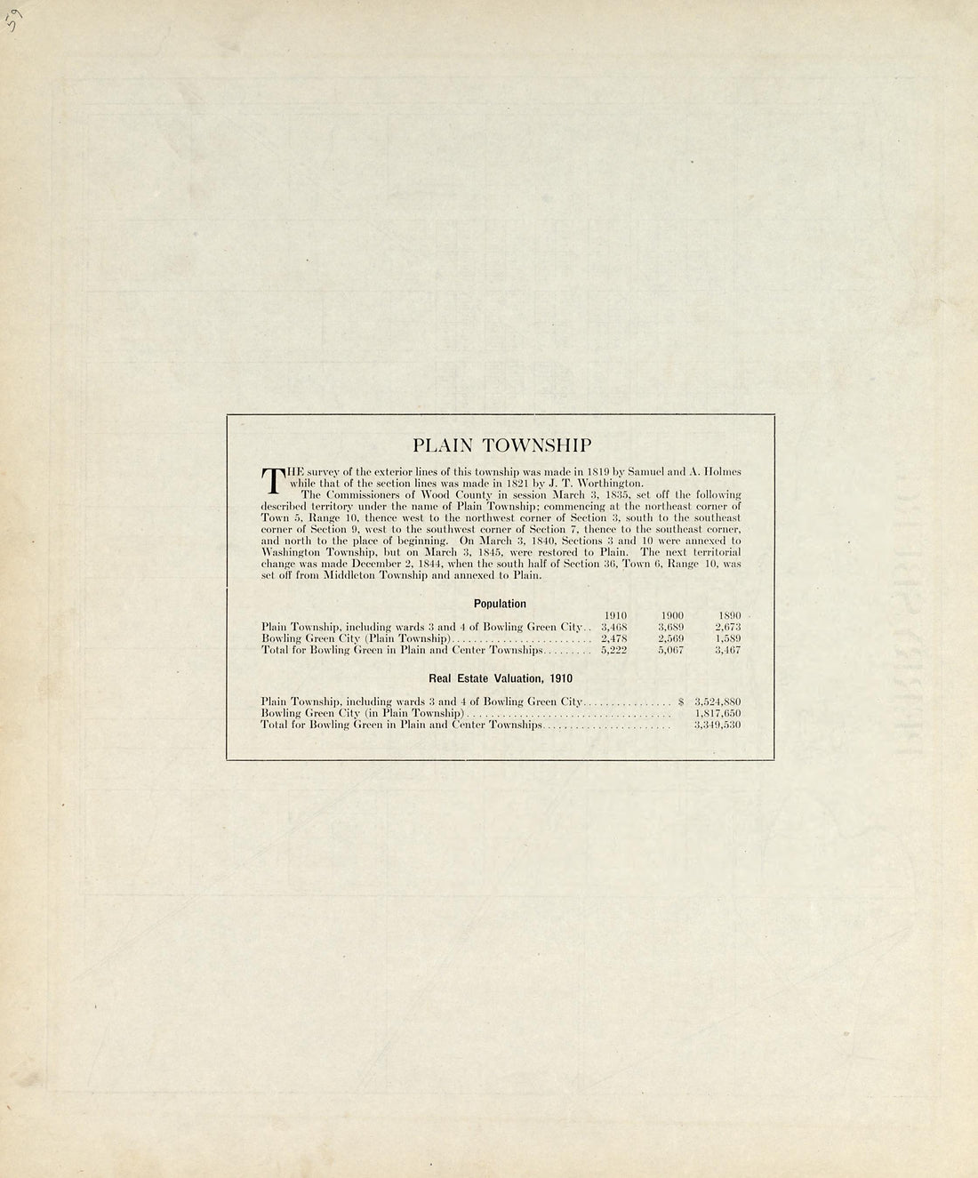 Plain Township from an Atlas of Wood County, Ohio 1912 by Relic Map Company