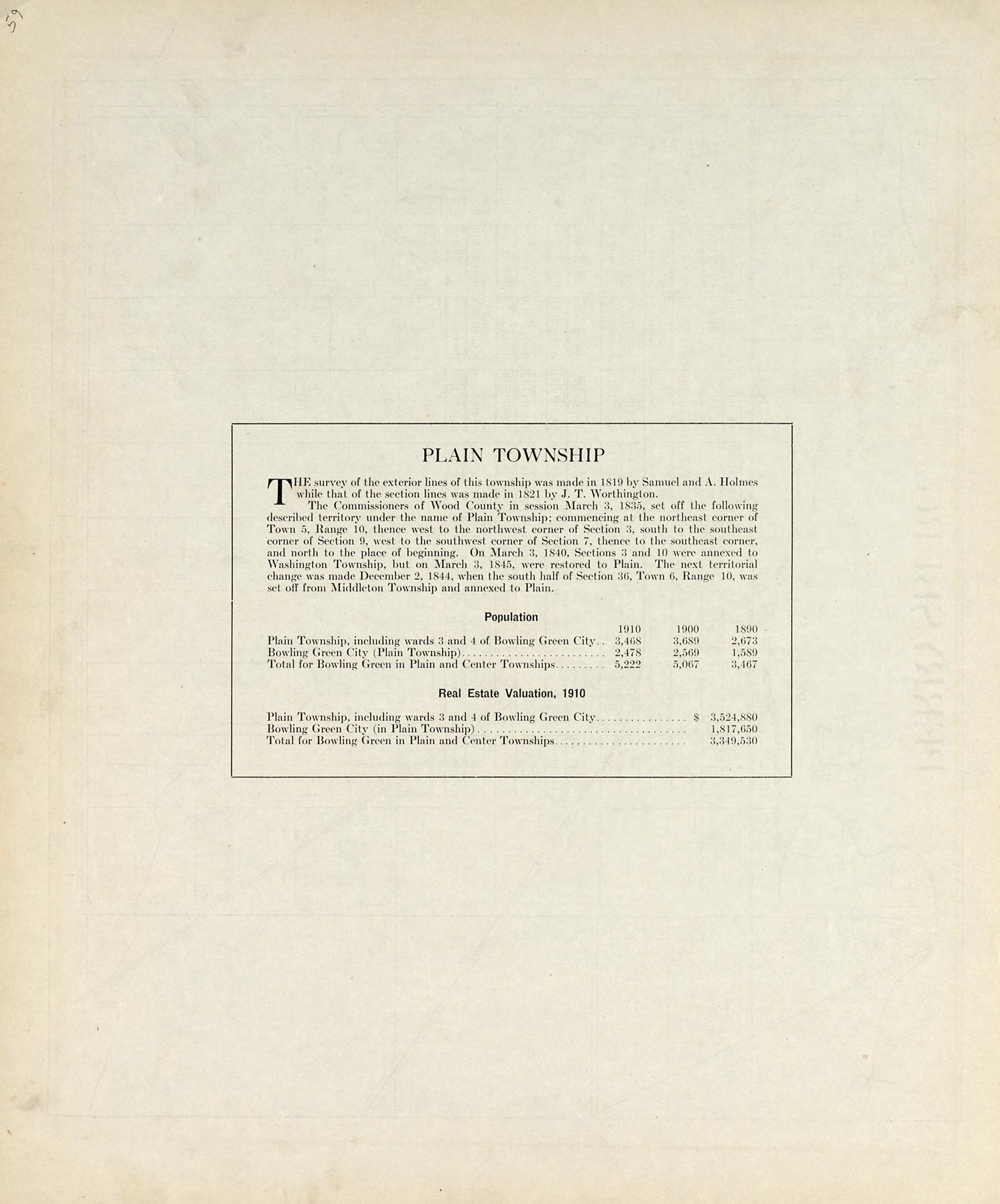 Plain Township from an Atlas of Wood County, Ohio 1912 by Relic Map Company