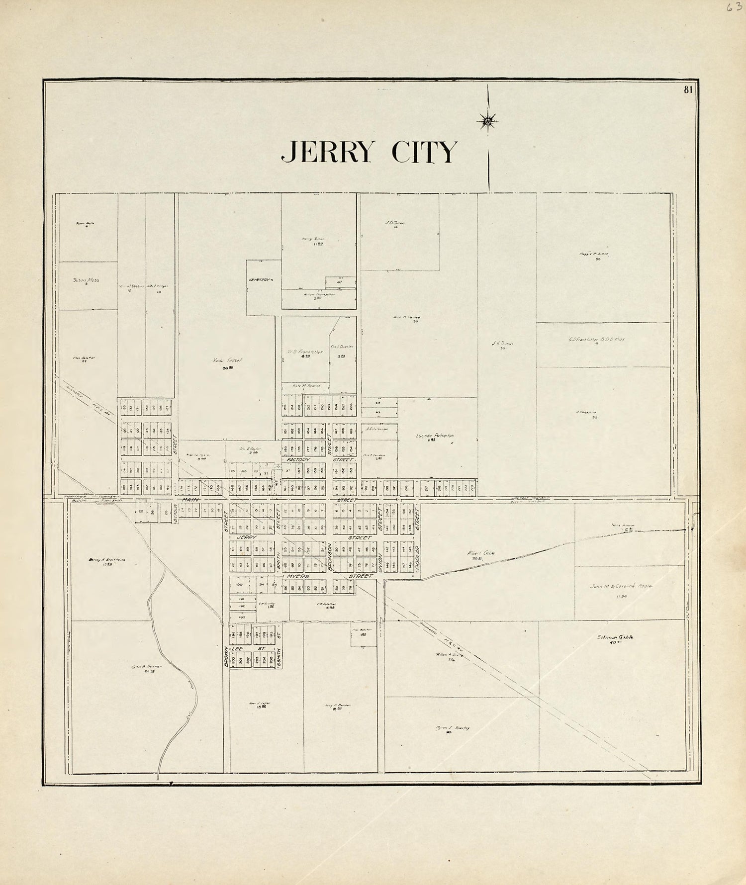 Jerry City from an Atlas of Wood County, Ohio 1912 by Relic Map Company