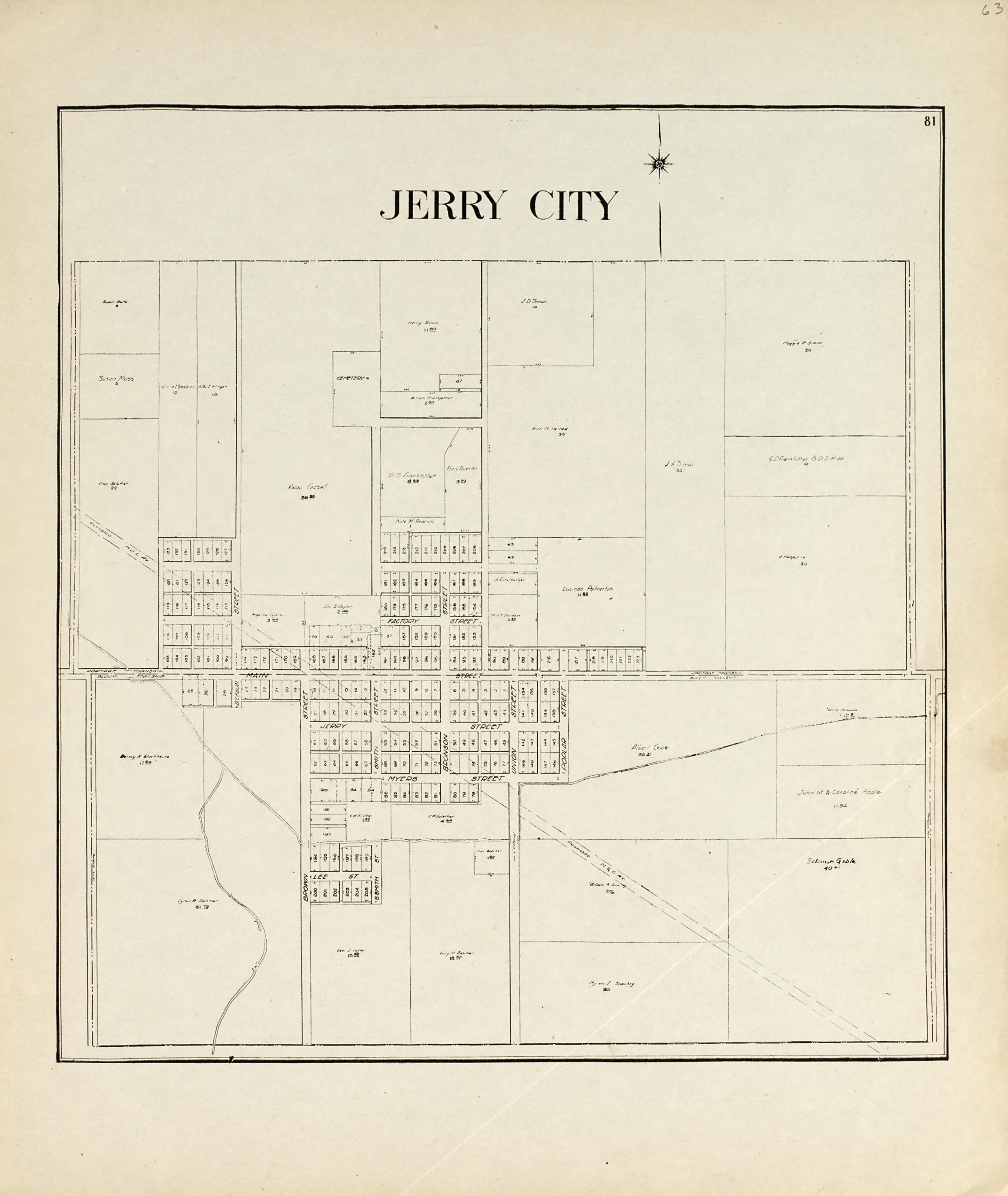 Jerry City from an Atlas of Wood County, Ohio 1912 by Relic Map Company