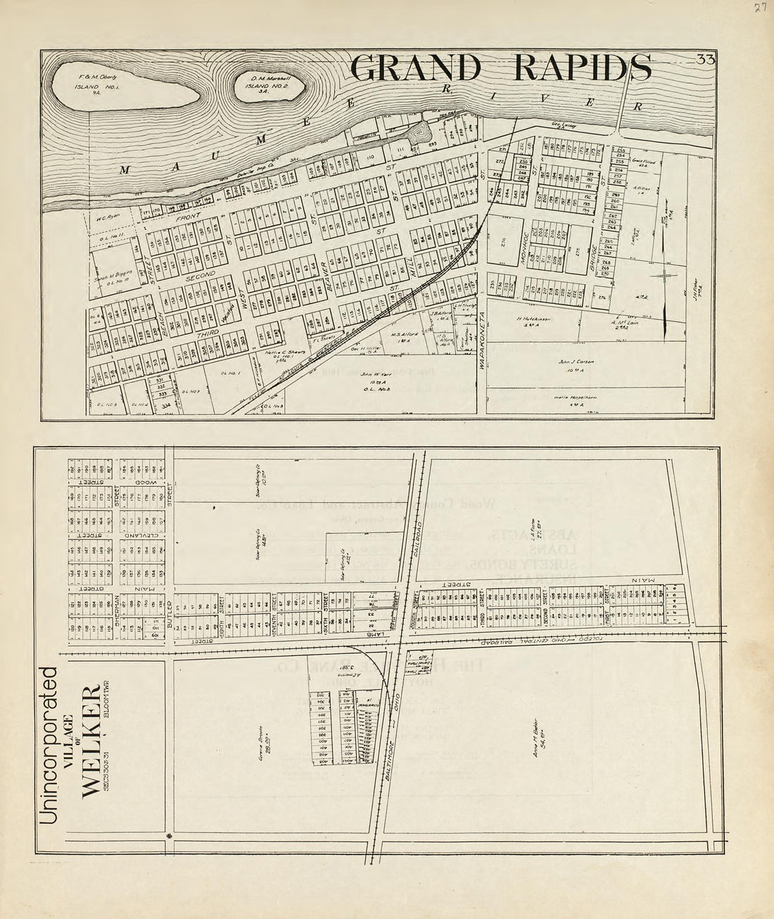 Grand Rapids; Unincorporated Village of Welker from an Atlas of Wood County, Ohio 1912 by Relic Map Company