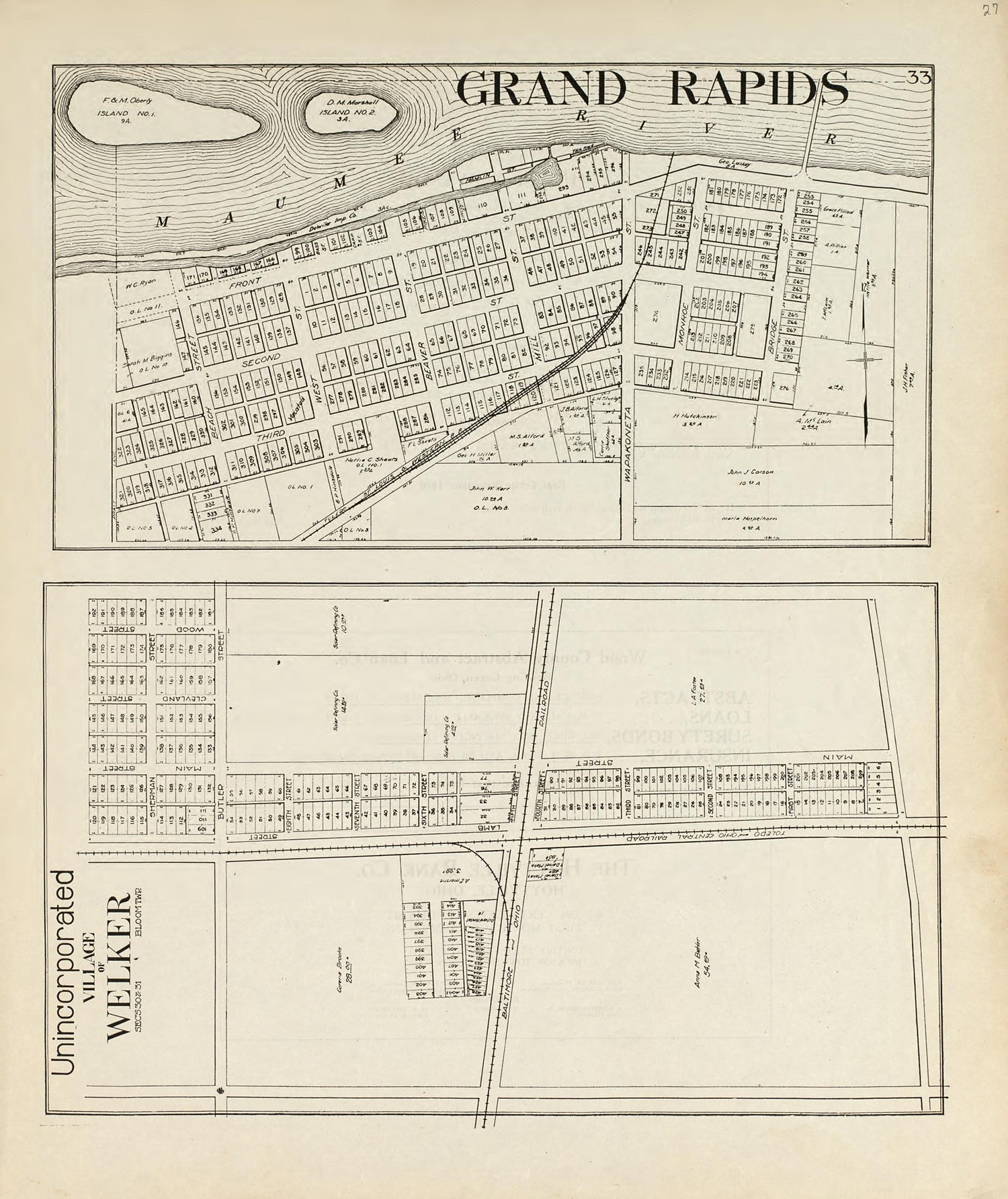 Grand Rapids; Unincorporated Village of Welker from an Atlas of Wood County, Ohio 1912 by Relic Map Company
