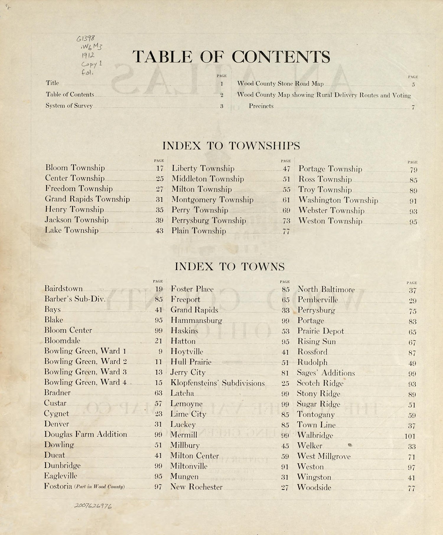 Introduction and Description of System of Survey from an Atlas of Wood County, Ohio 1912 by Relic Map Company