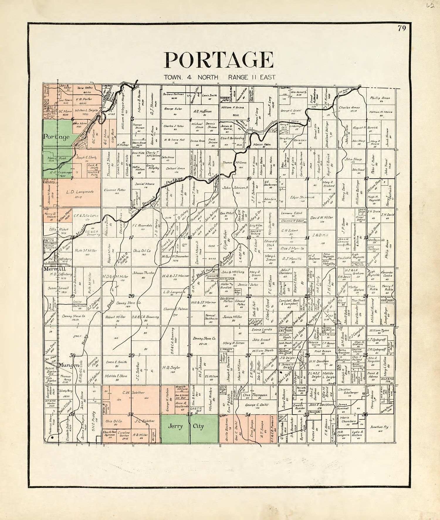 Portage from an Atlas of Wood County, Ohio 1912 by Relic Map Company