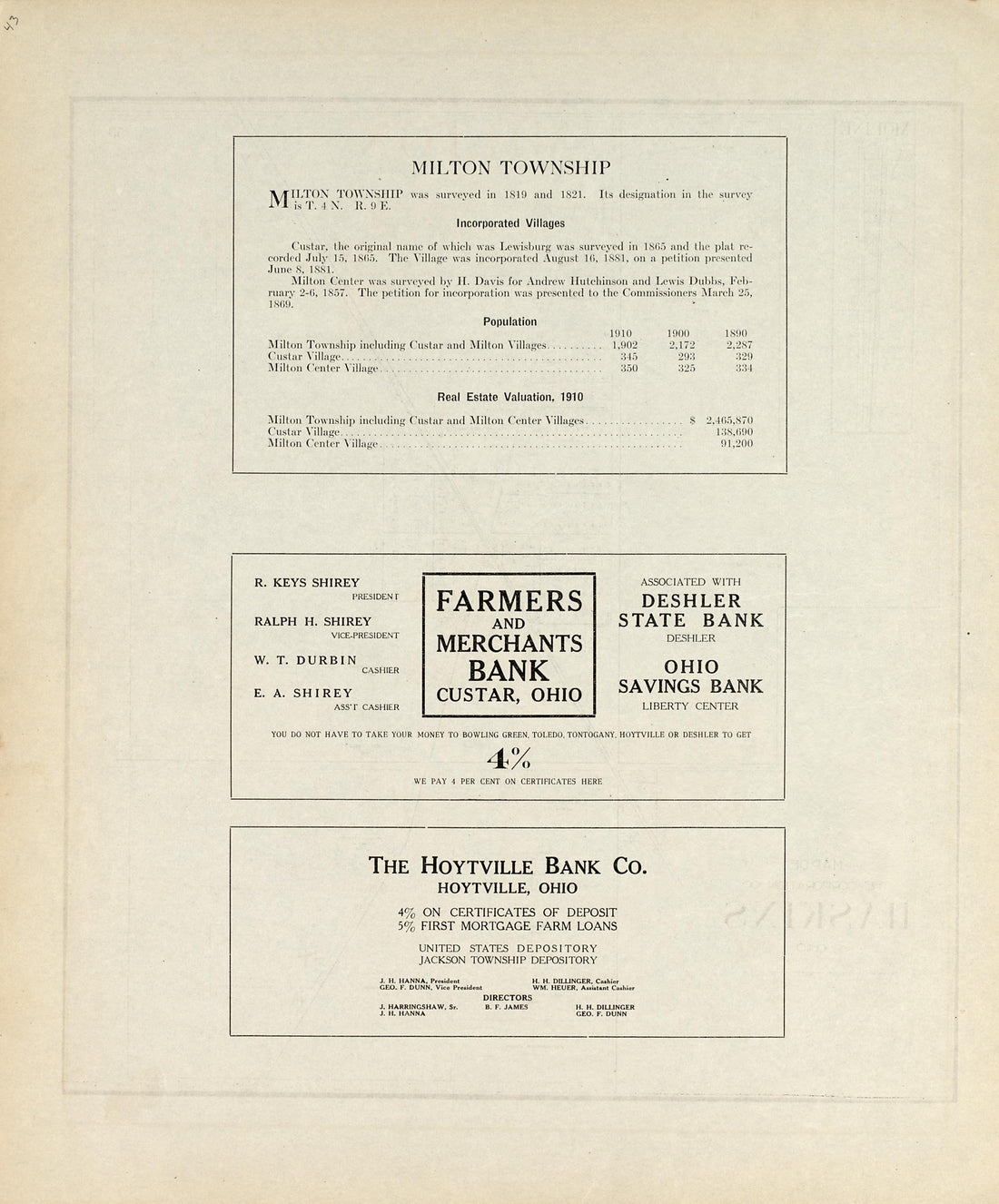 Milton Township from an Atlas of Wood County, Ohio 1912 by Relic Map Company