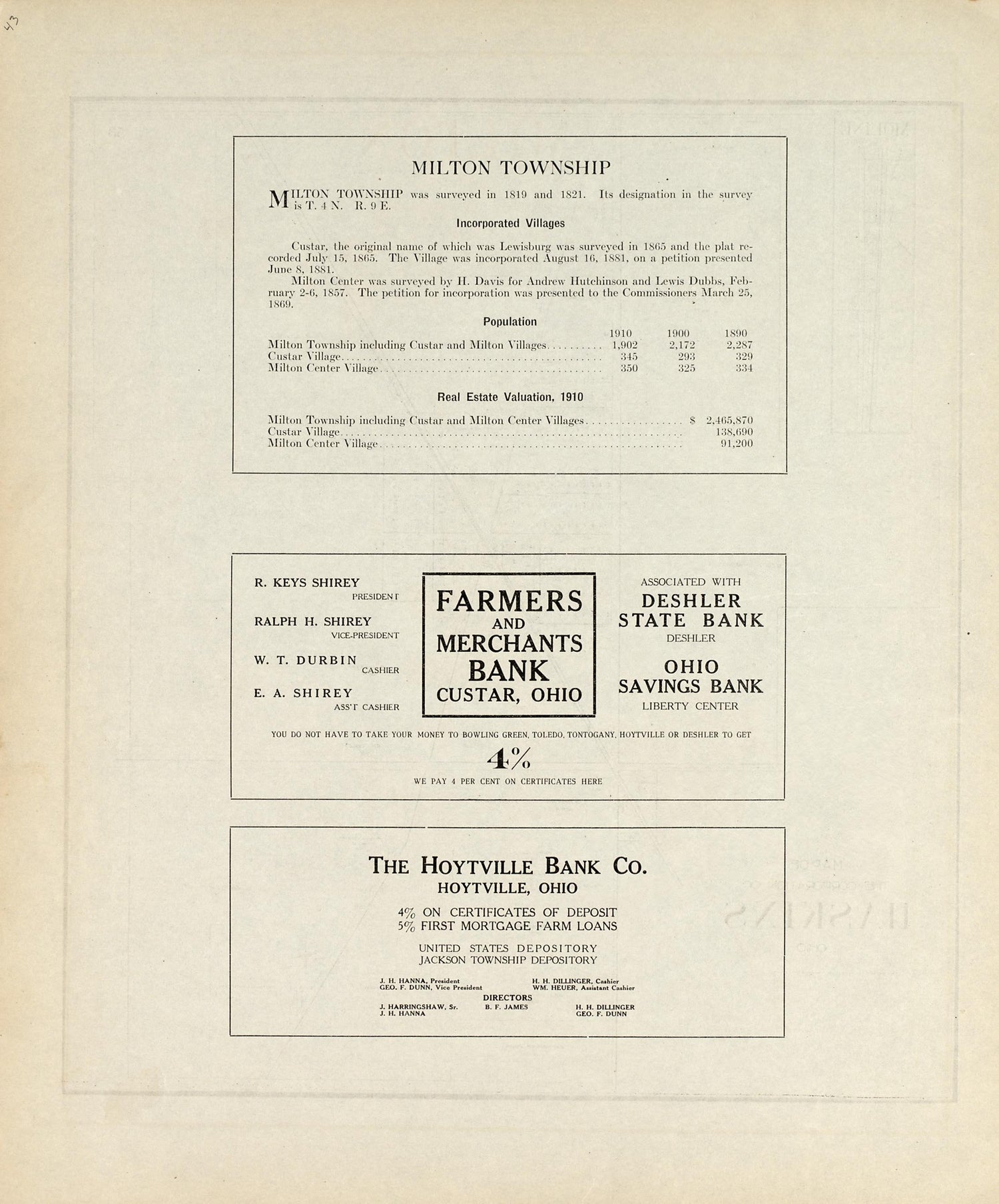 Milton Township from an Atlas of Wood County, Ohio 1912 by Relic Map Company