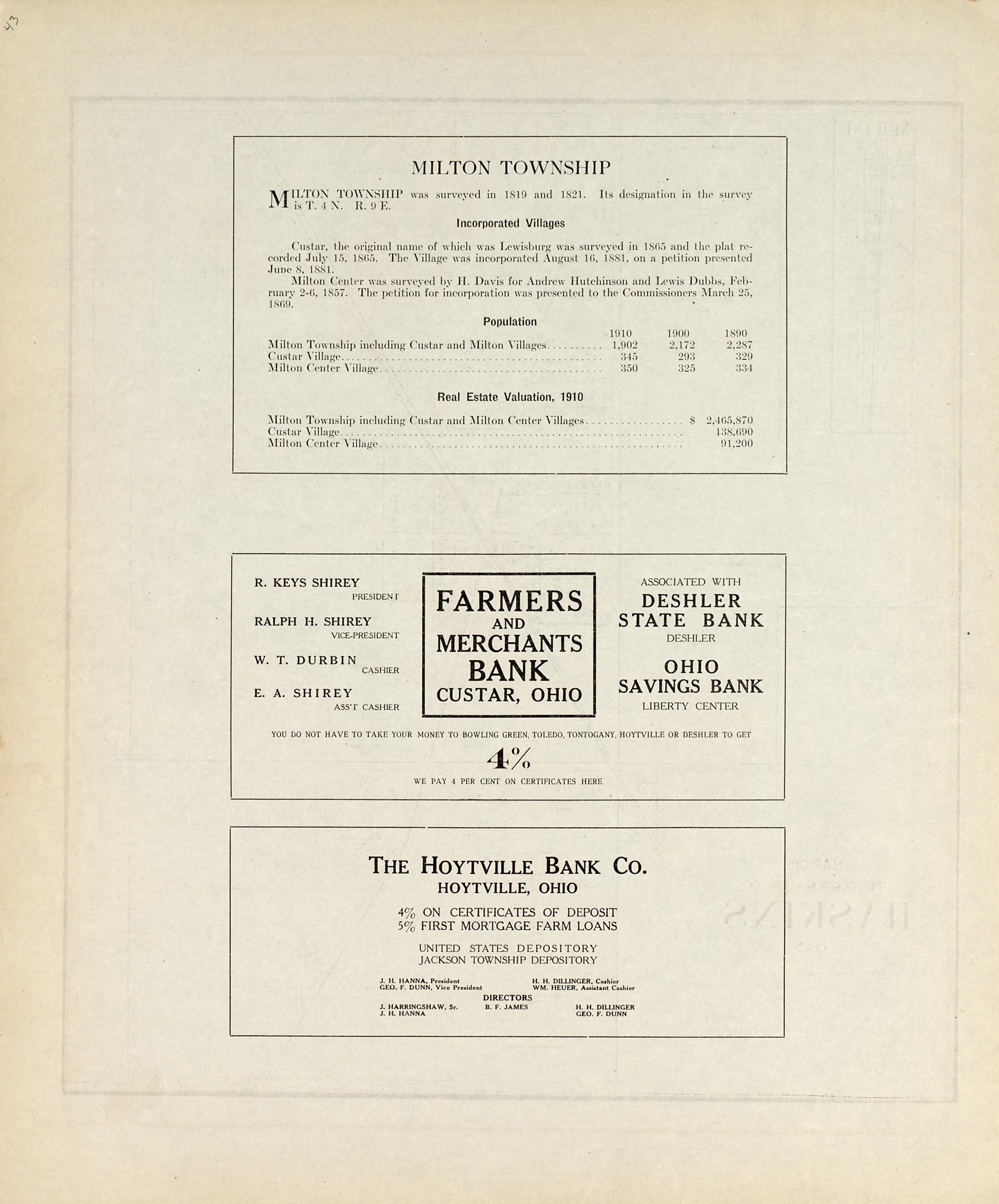 Milton Township from an Atlas of Wood County, Ohio 1912 by Relic Map Company