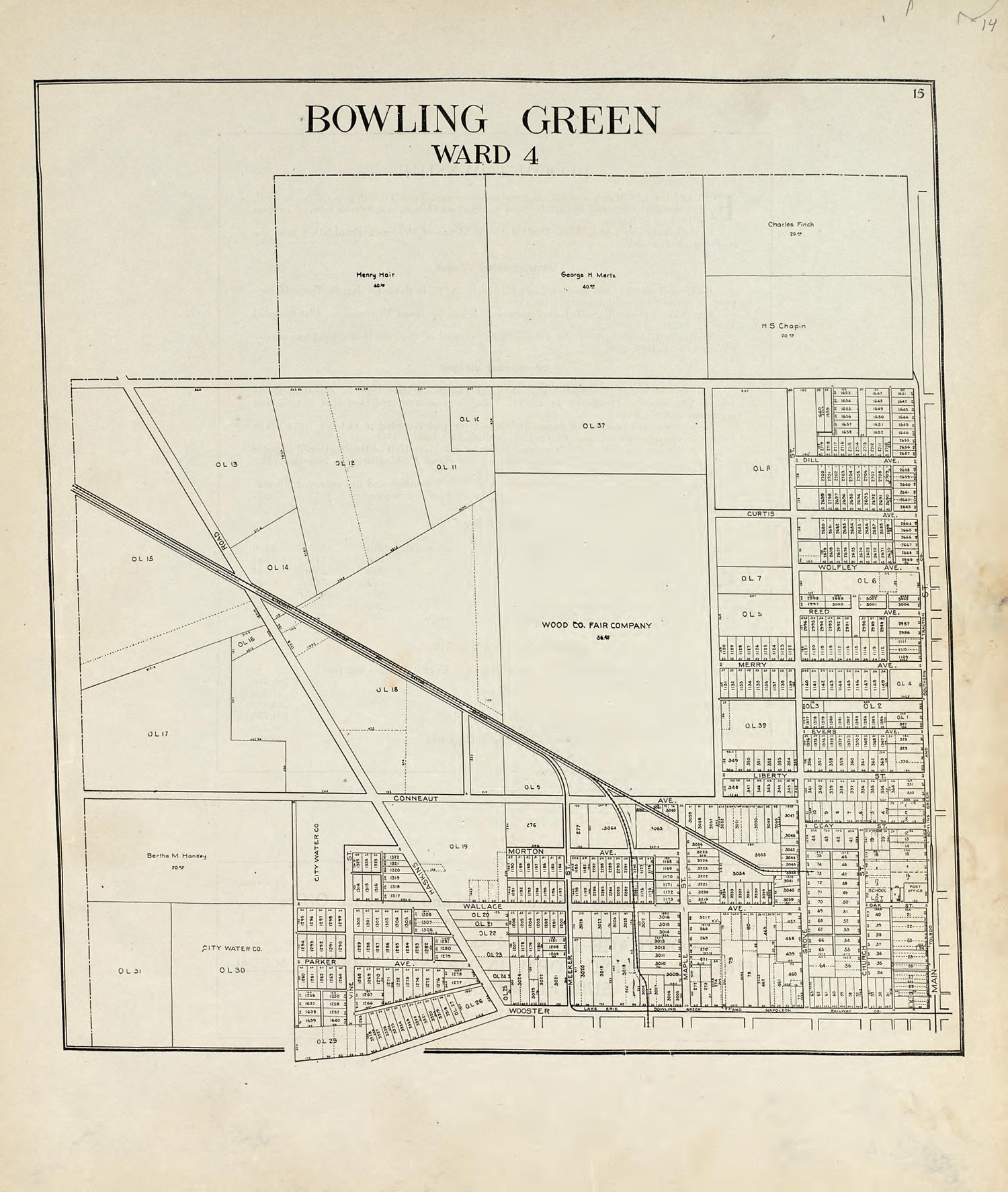 Bowling Green Ward 4 from an Atlas of Wood County, Ohio 1912 by Relic Map Company