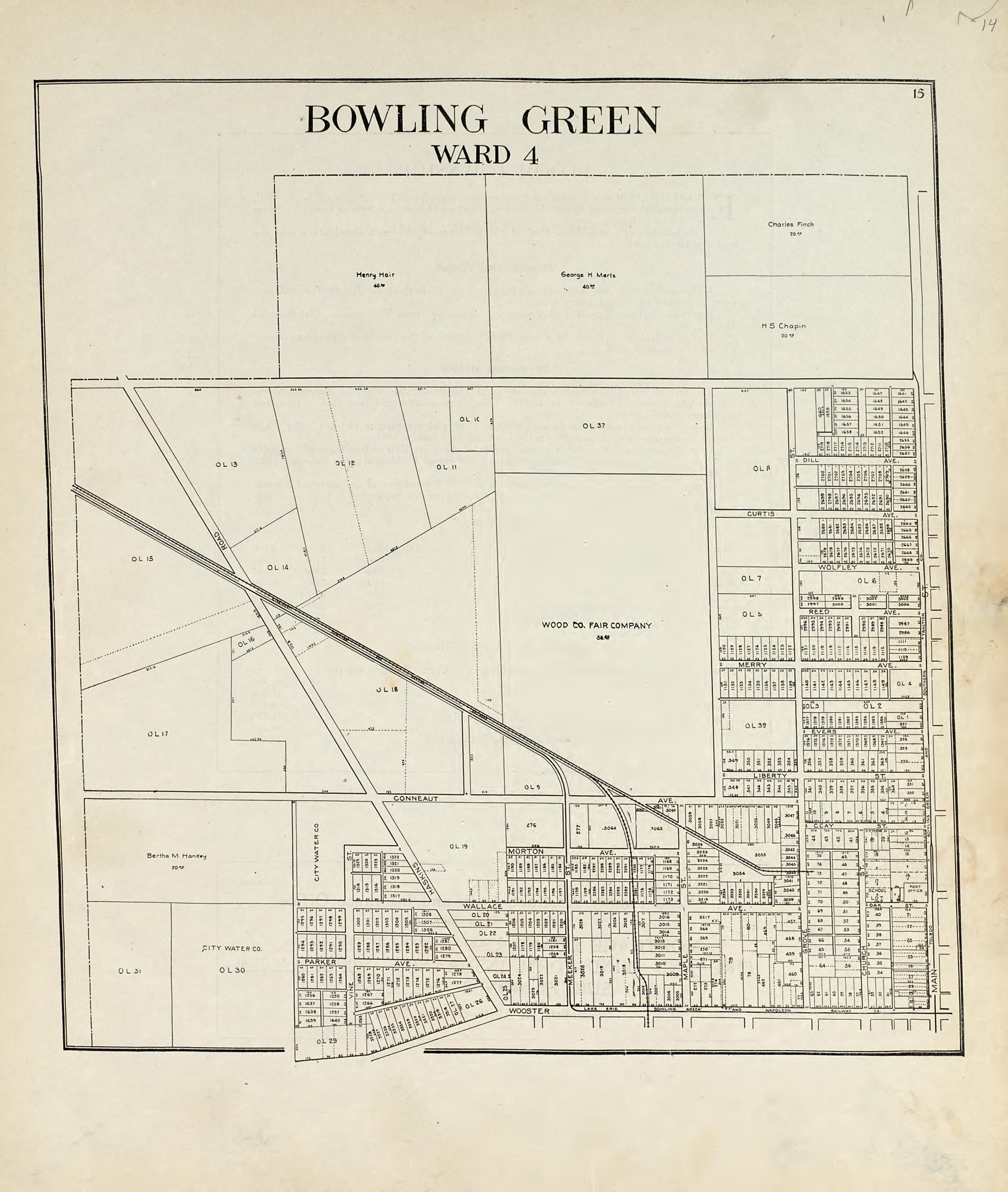 Bowling Green Ward 4 from an Atlas of Wood County, Ohio 1912 by Relic Map Company