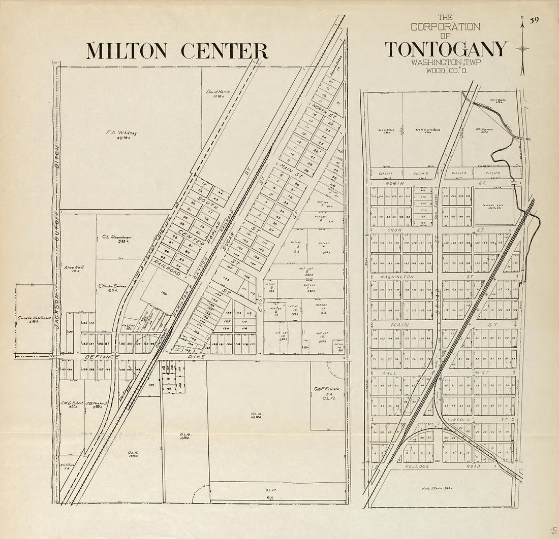 Milton Center; the Corporation of Tontogany, Washington Township, Wood County, Ohio from an Atlas of Wood County, Ohio 1912 by Relic Map Company