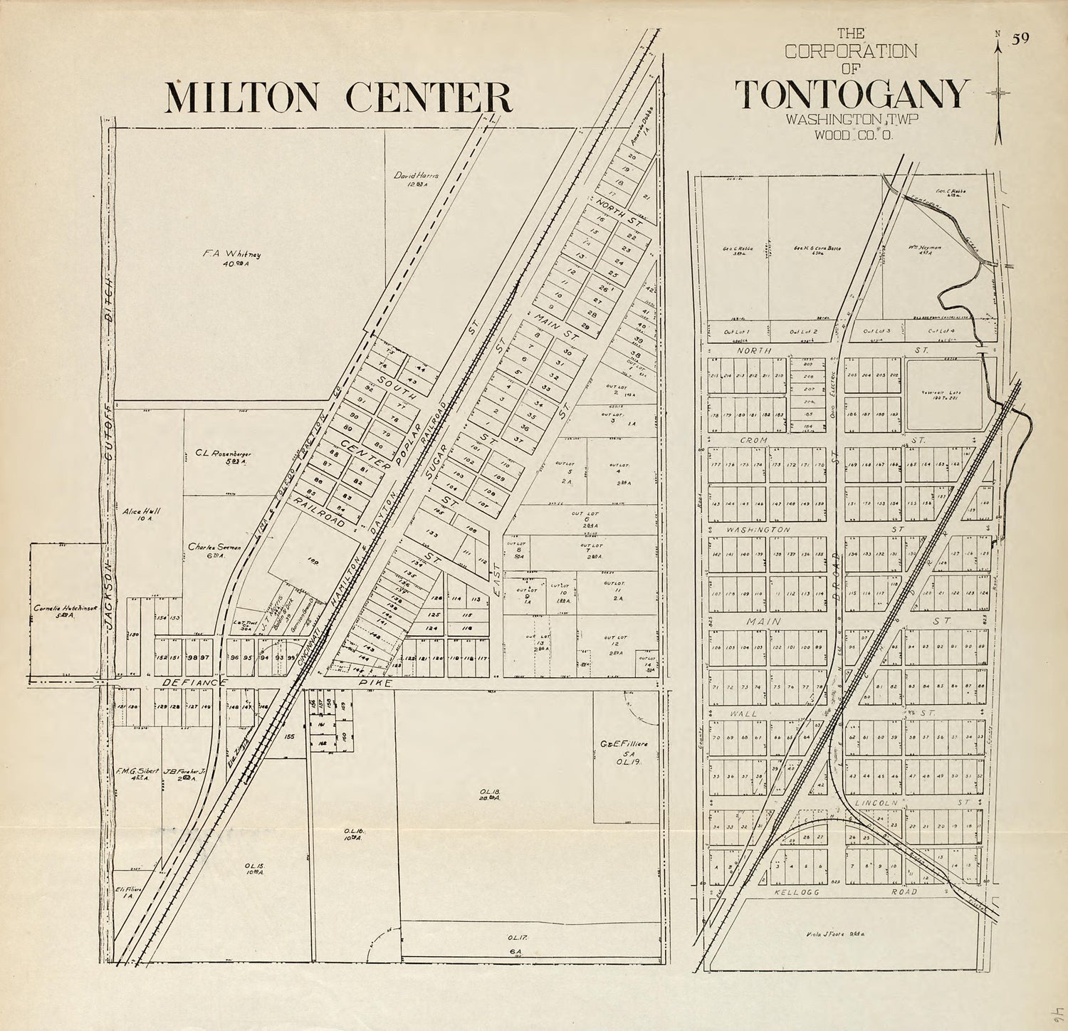 Milton Center; the Corporation of Tontogany, Washington Township, Wood County, Ohio from an Atlas of Wood County, Ohio 1912 by Relic Map Company