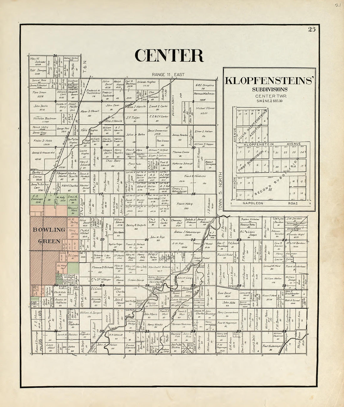 Center from an Atlas of Wood County, Ohio 1912 by Relic Map Company