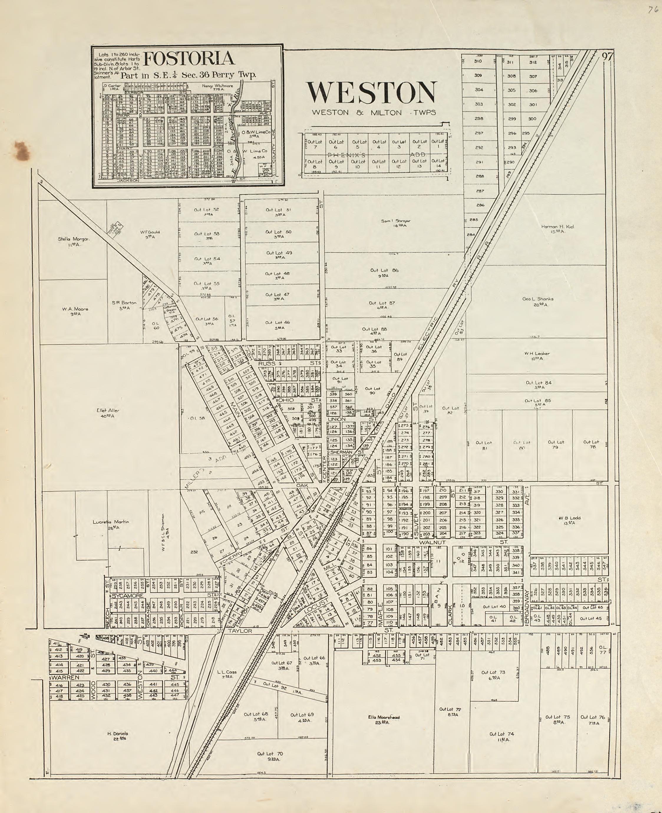 Fostoria; Weston from an Atlas of Wood County, Ohio 1912 by Relic Map Company