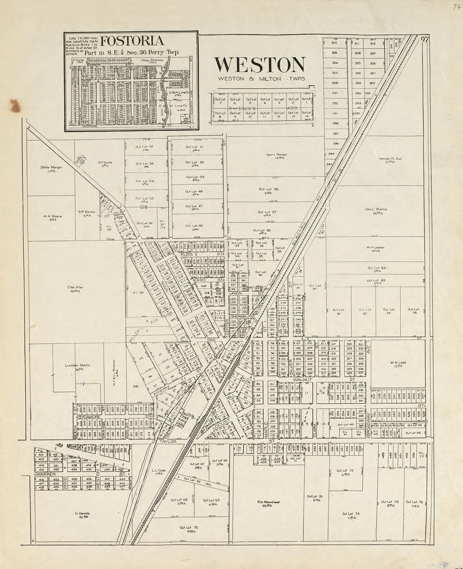 Fostoria; Weston from an Atlas of Wood County, Ohio 1912 by Relic Map Company