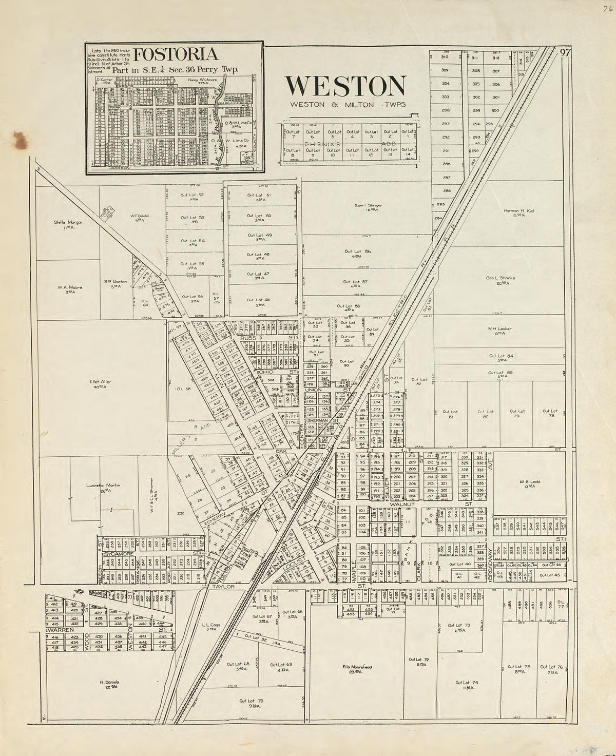 Fostoria; Weston from an Atlas of Wood County, Ohio 1912 by Relic Map Company