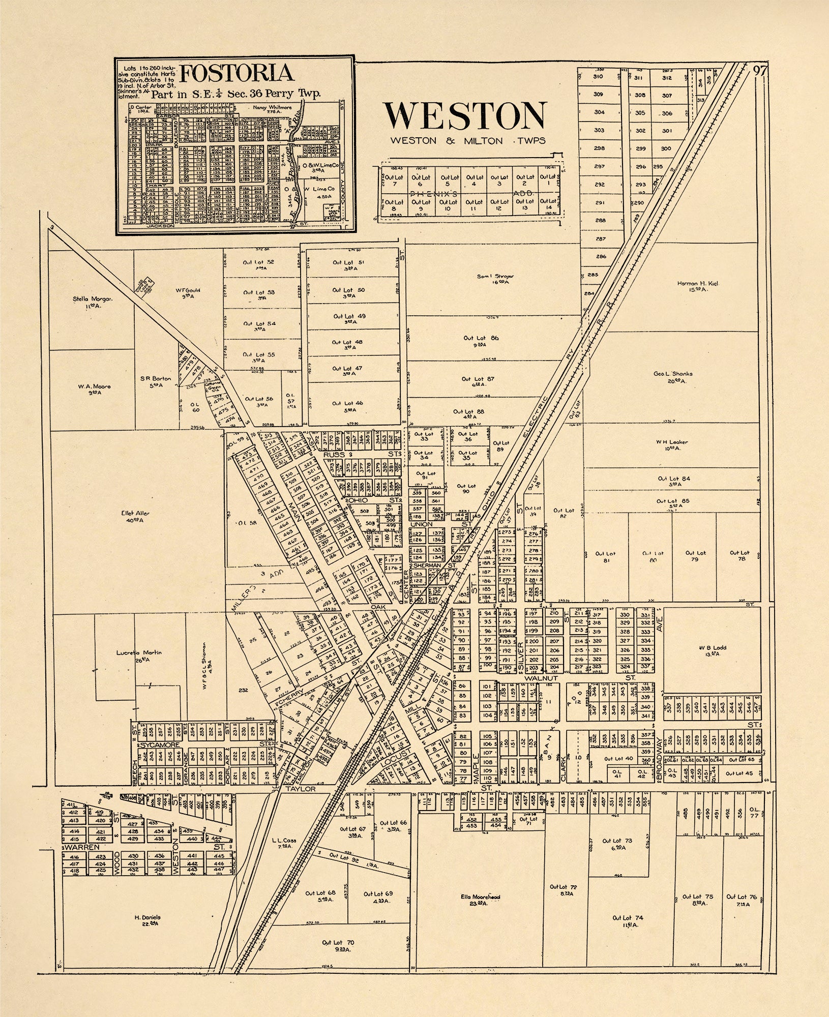 Fostoria; Weston from an Atlas of Wood County, Ohio 1912 by Relic Map Company