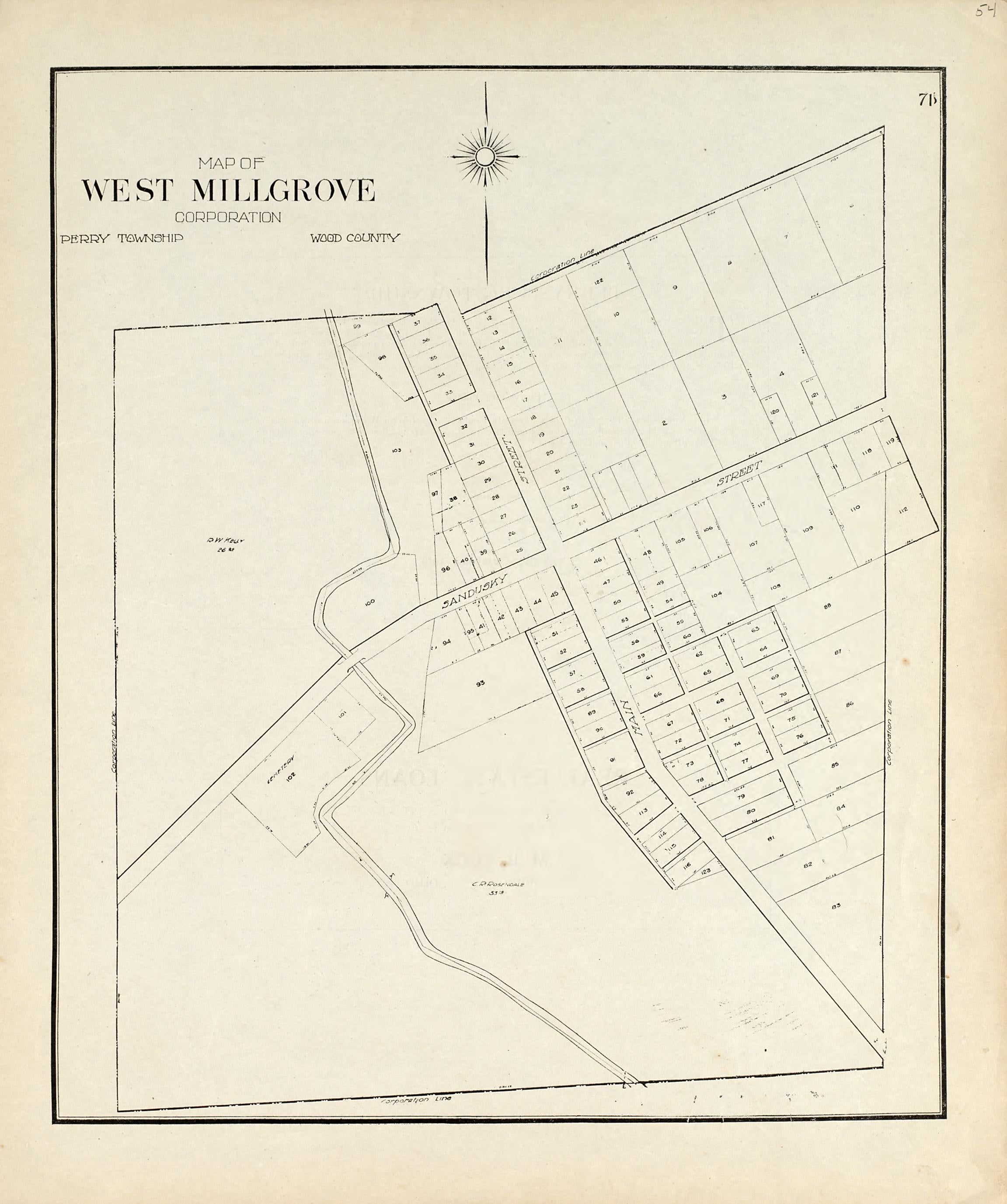 Map of West Millgrove Corporation from an Atlas of Wood County, Ohio 1912 by Relic Map Company