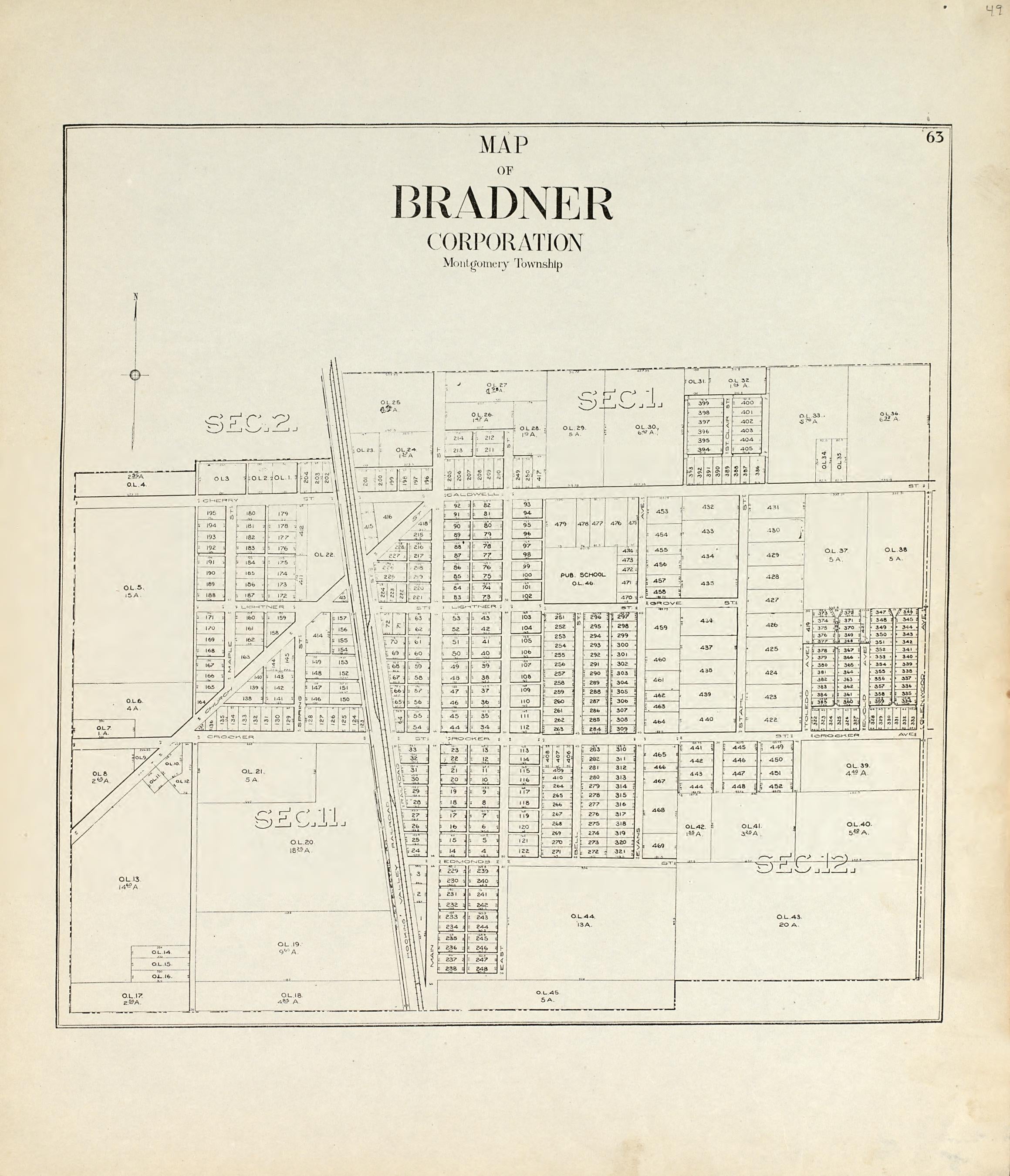 Map of Bradner Corporation, Montgomery Township from an Atlas of Wood County, Ohio 1912 by Relic Map Company